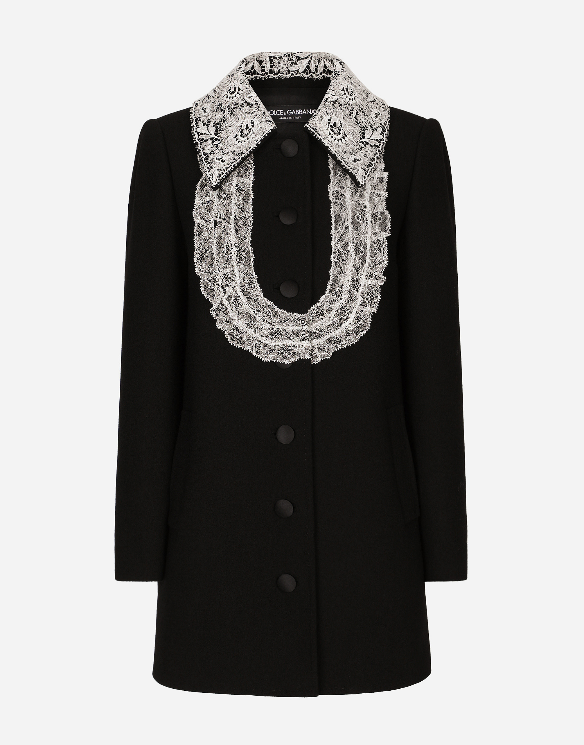Short wool coat with lace details in Black for Women