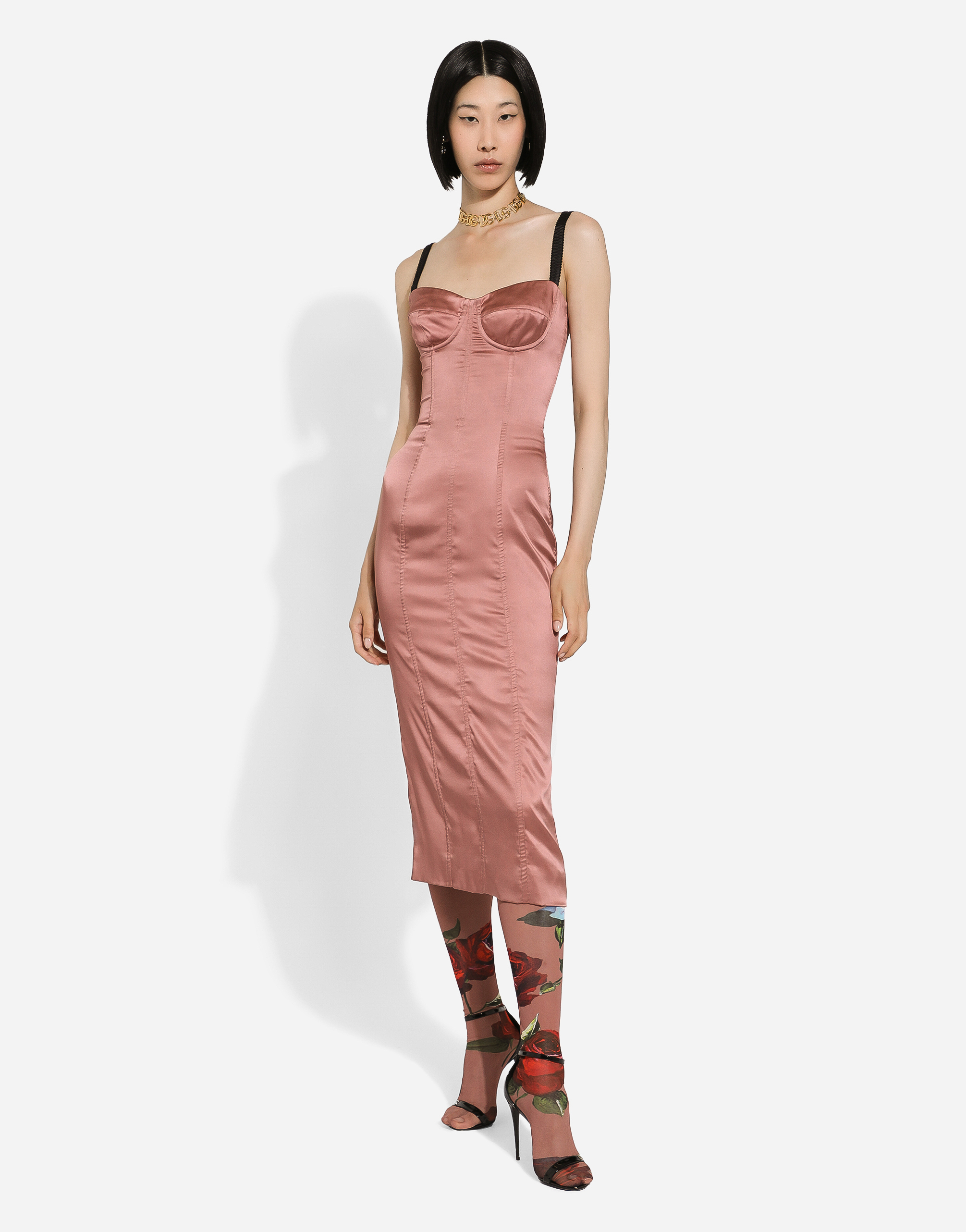 Shop Dolce & Gabbana Satin Calf-length Corset Dress In Pink