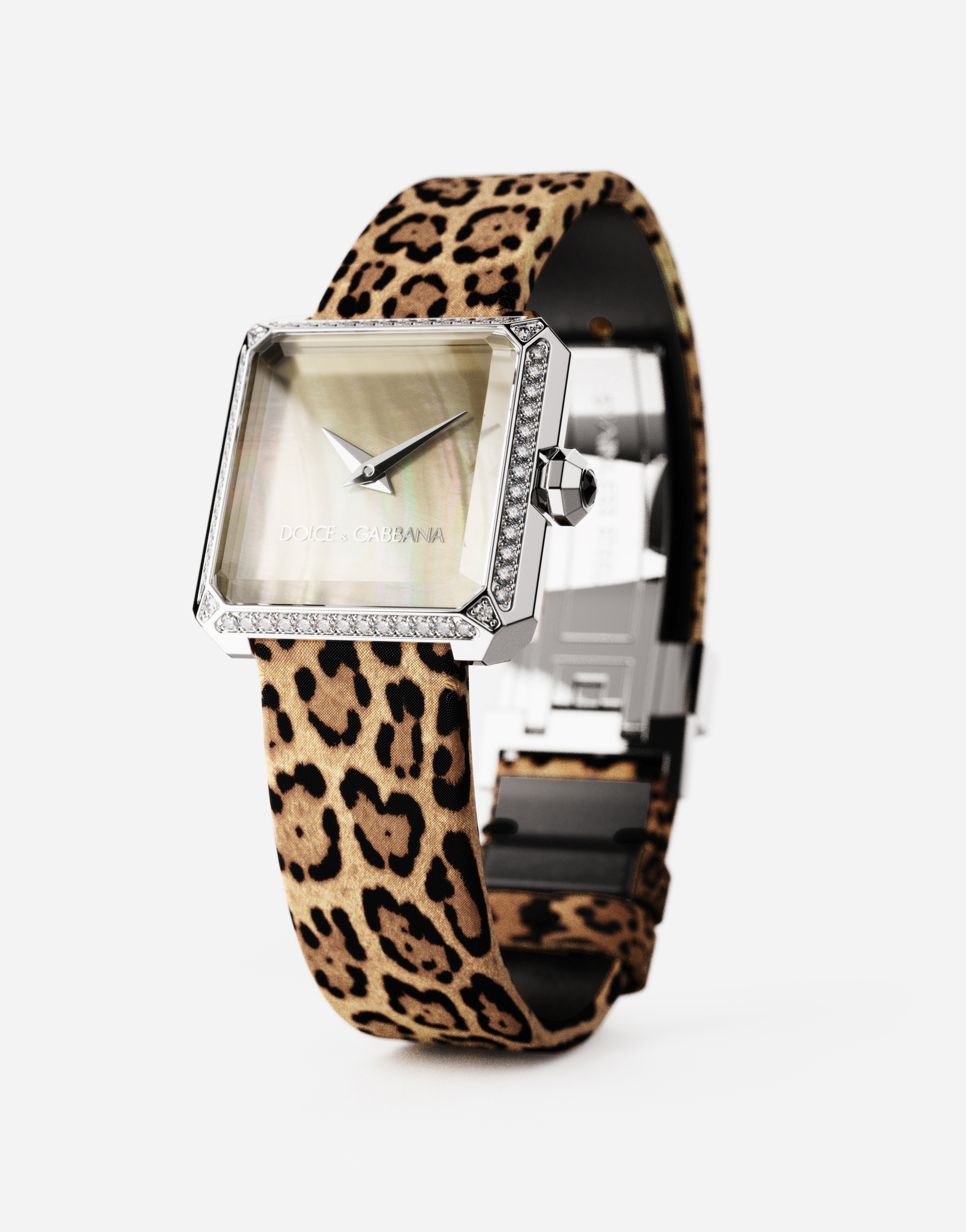 Reloj de acero y diamantes en Estampado De Leopardo de Mujer