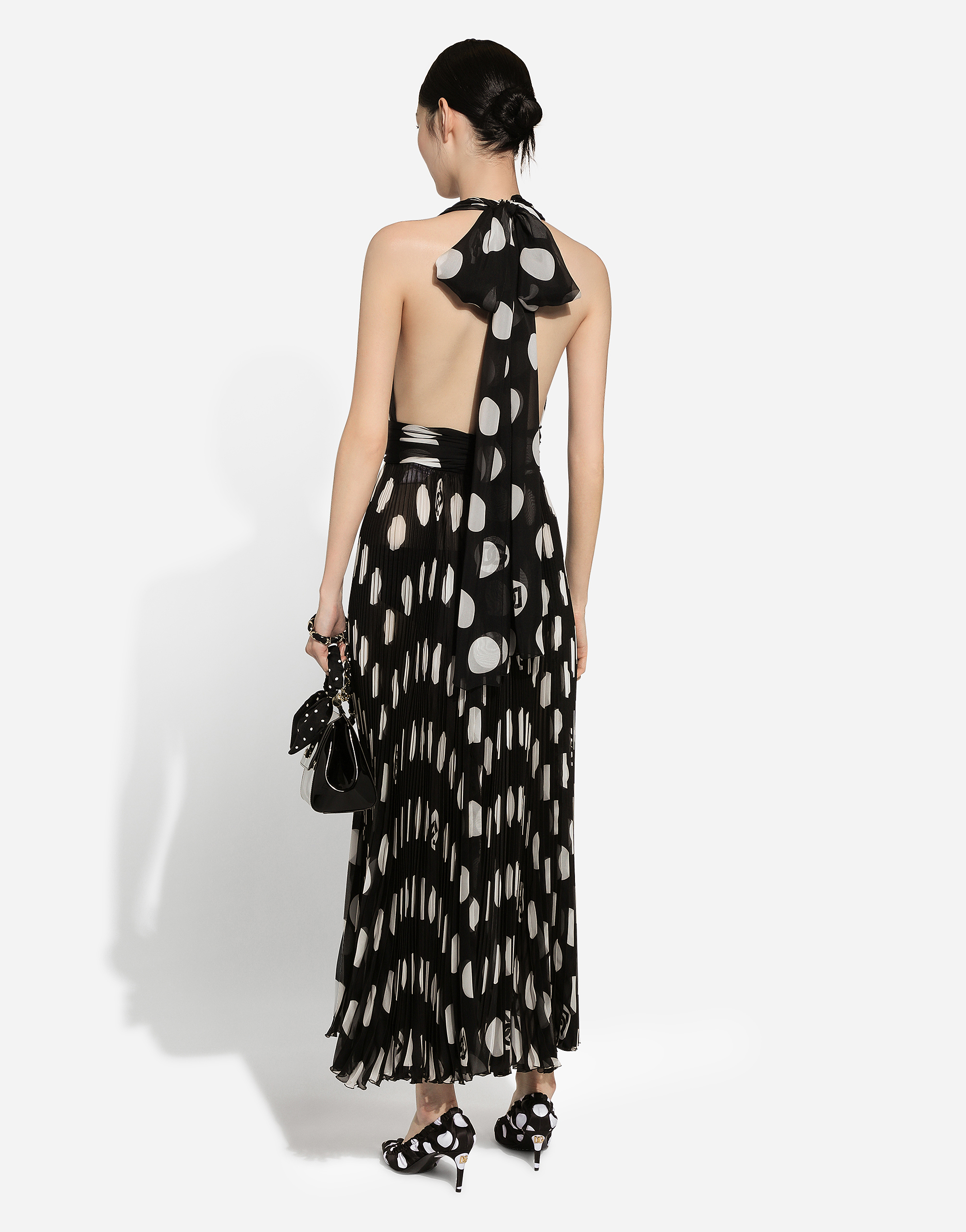 Shop Dolce & Gabbana Pleated Chiffon Calf-length Dress With Polka-dot Print In プリ