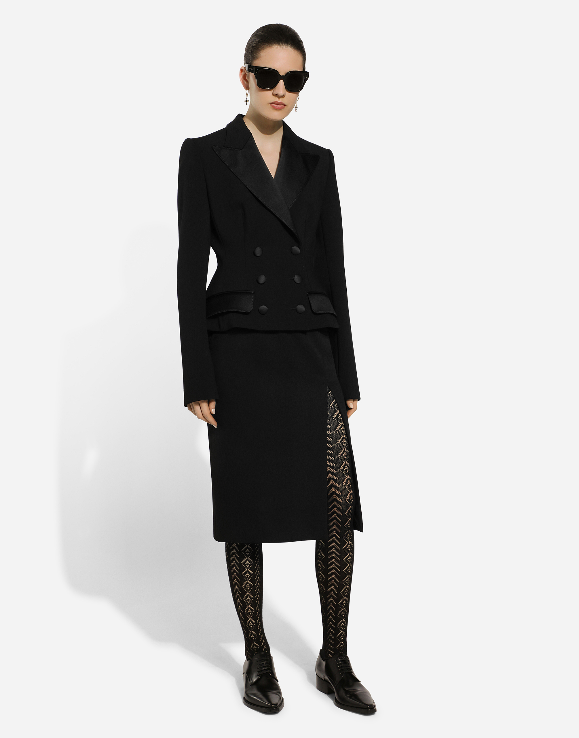 Shop Dolce & Gabbana Calf-length Wool Gabardine Skirt With Slit In Black