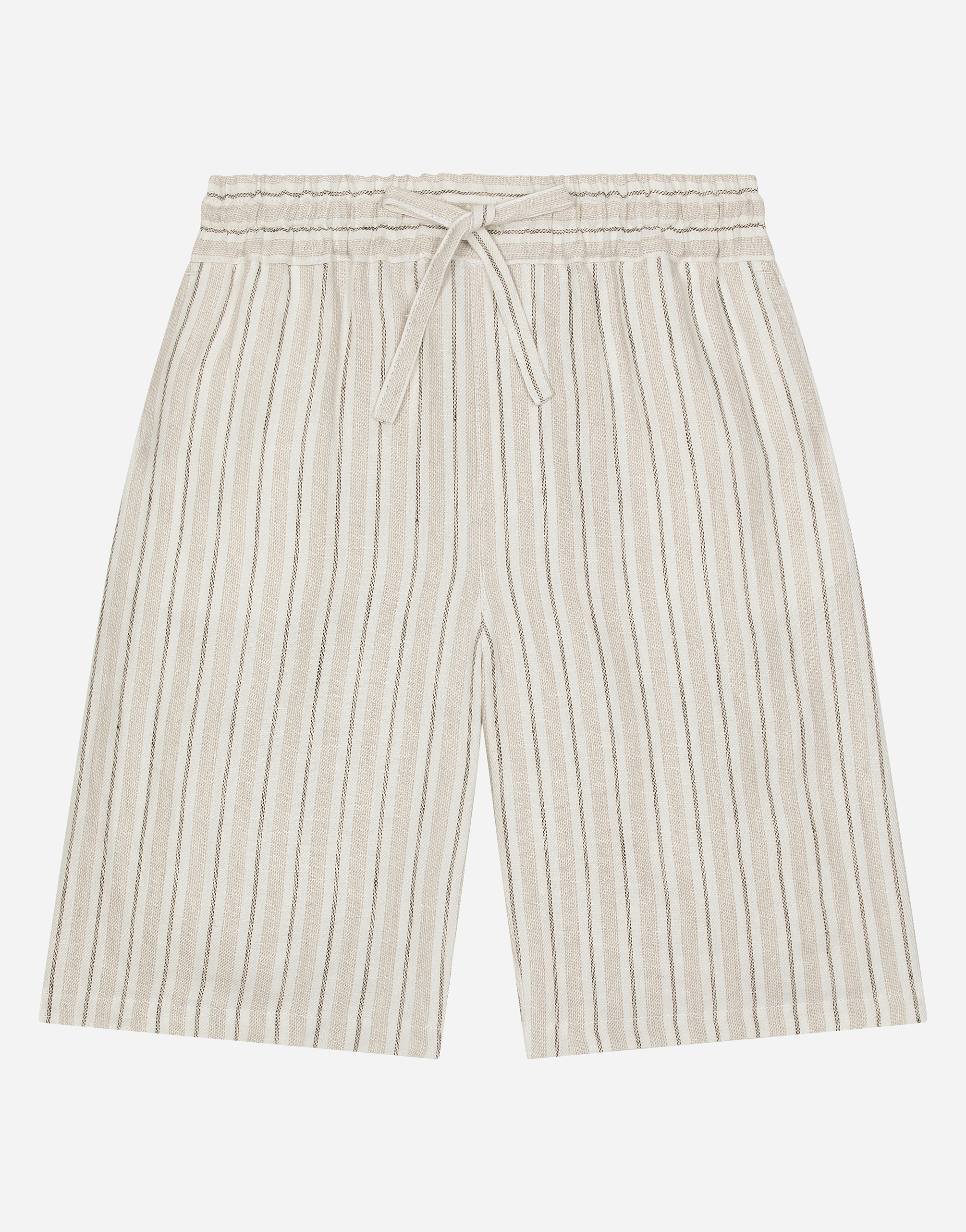 Shop Dolce & Gabbana Linen Shorts With Branded Label In Rigato