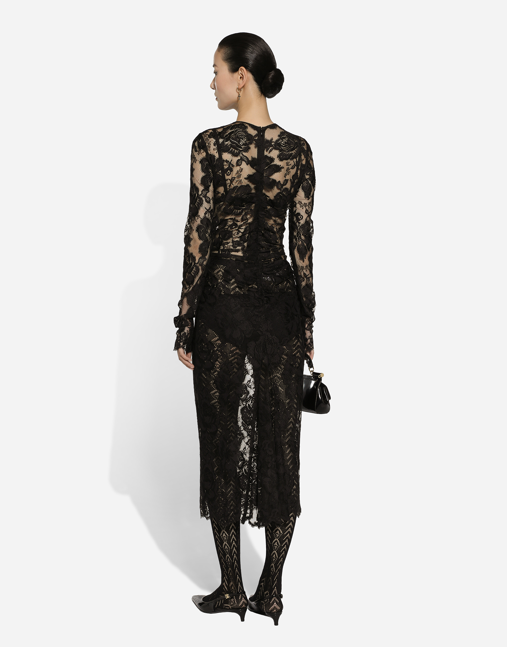 Shop Dolce & Gabbana Calf-length Floral Lace Dress In ブラック