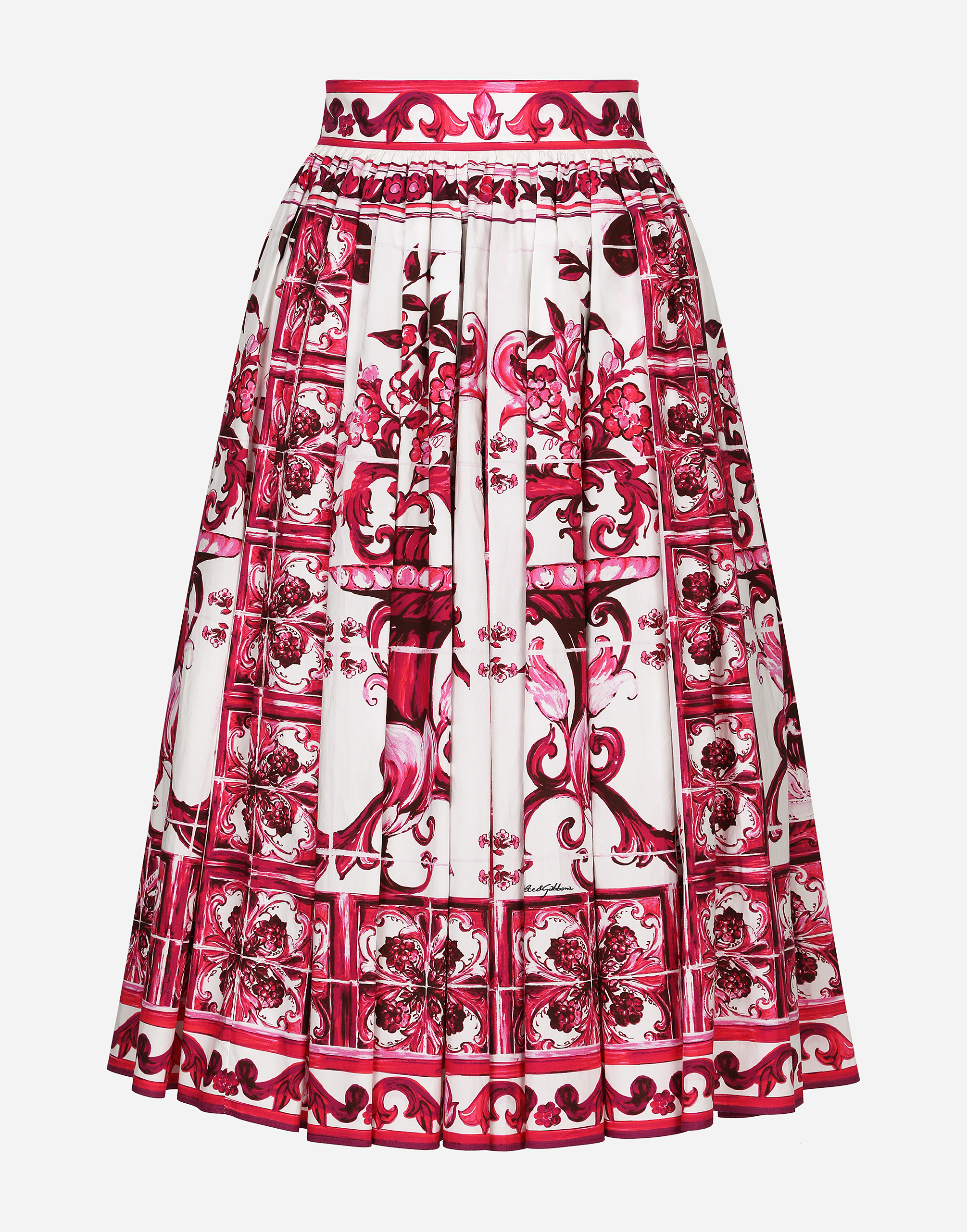 Poplin midi skirt with Majolica print