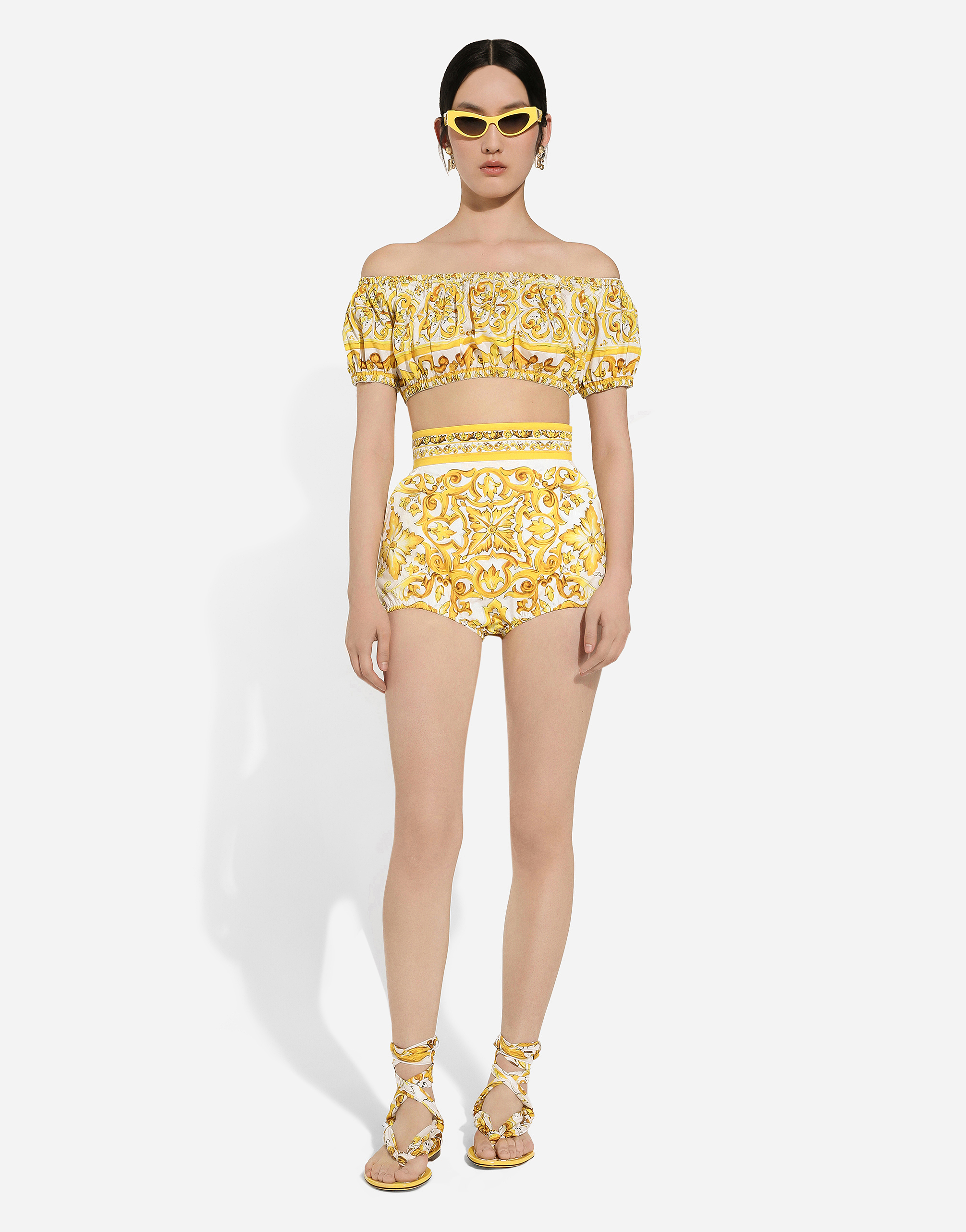 Shop Dolce & Gabbana Cotton Poplin Crop Top With Majolica Print