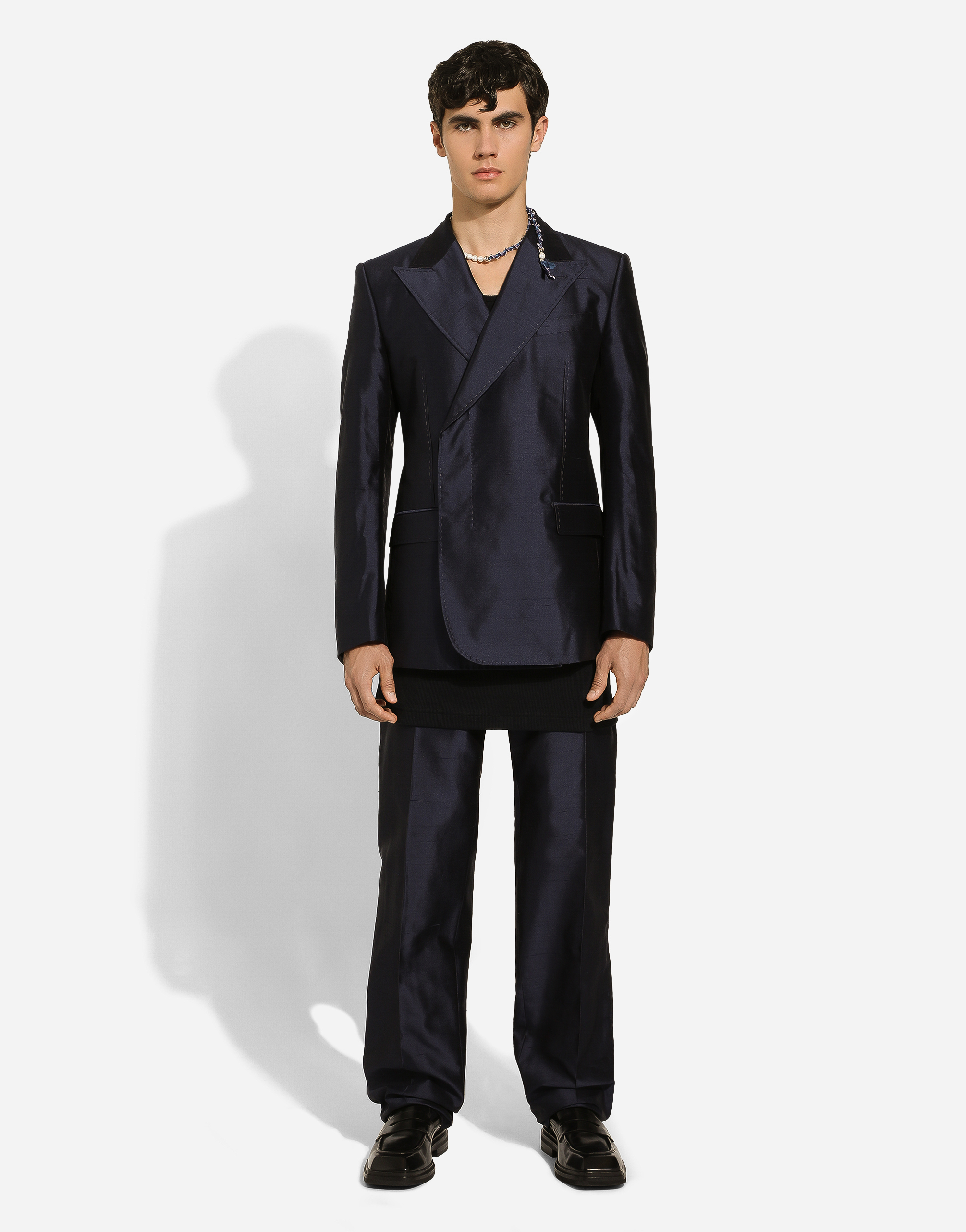 Shop Dolce & Gabbana Double-breasted Shantung Silk Sicilia-fit Jacket In Blue