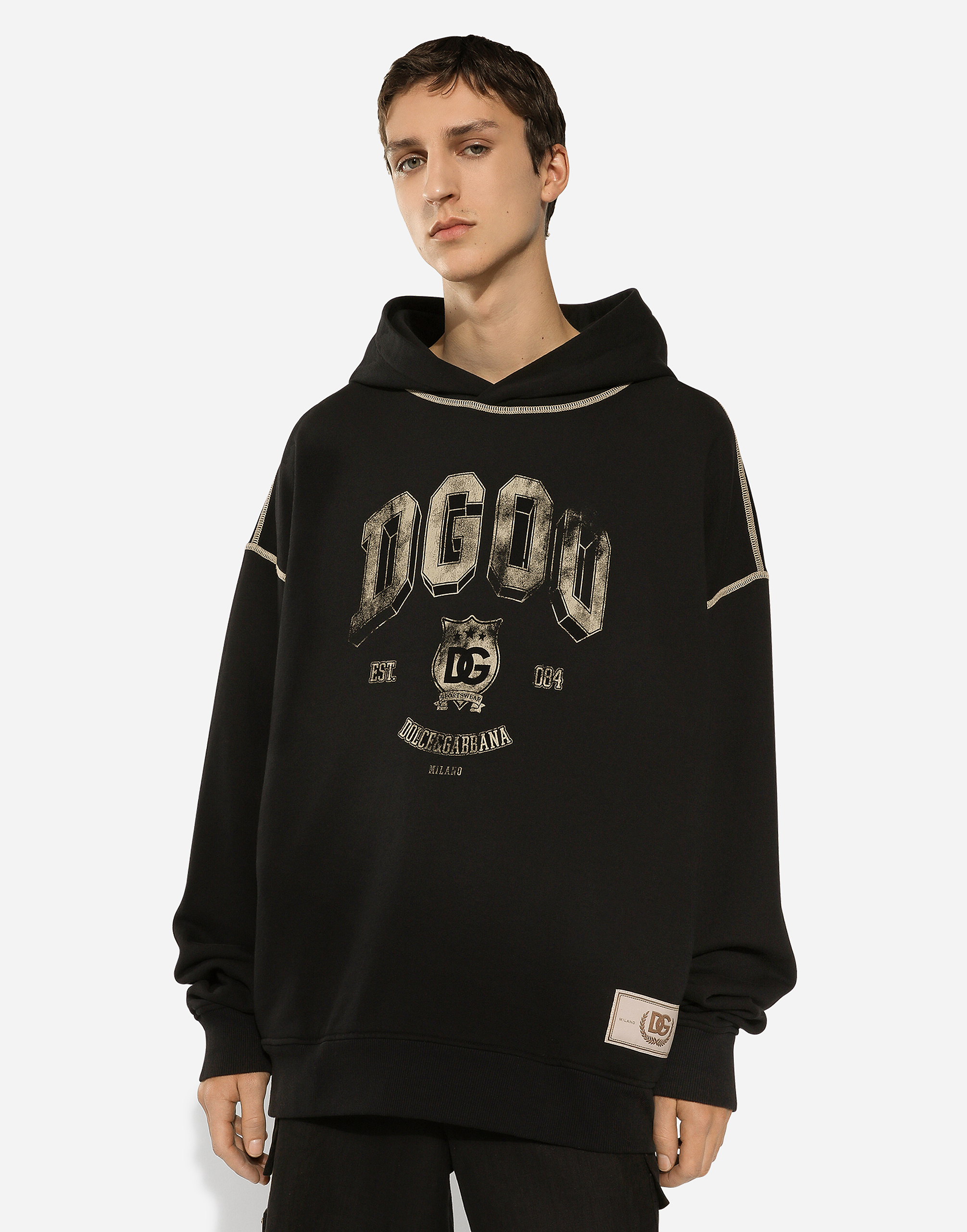 Shop Dolce & Gabbana Oversize Hoodie With Logo In Black