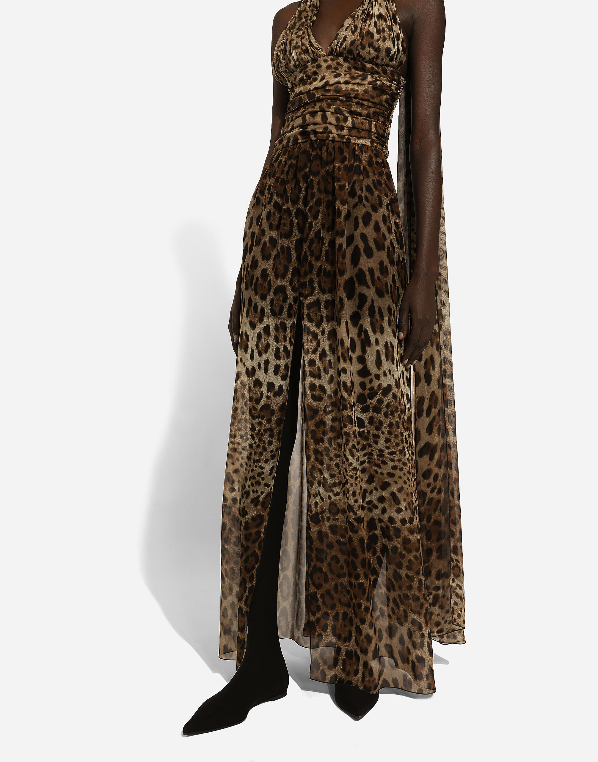 女士版画Long leopard-print chiffon dress | Dolce&Gabbana®