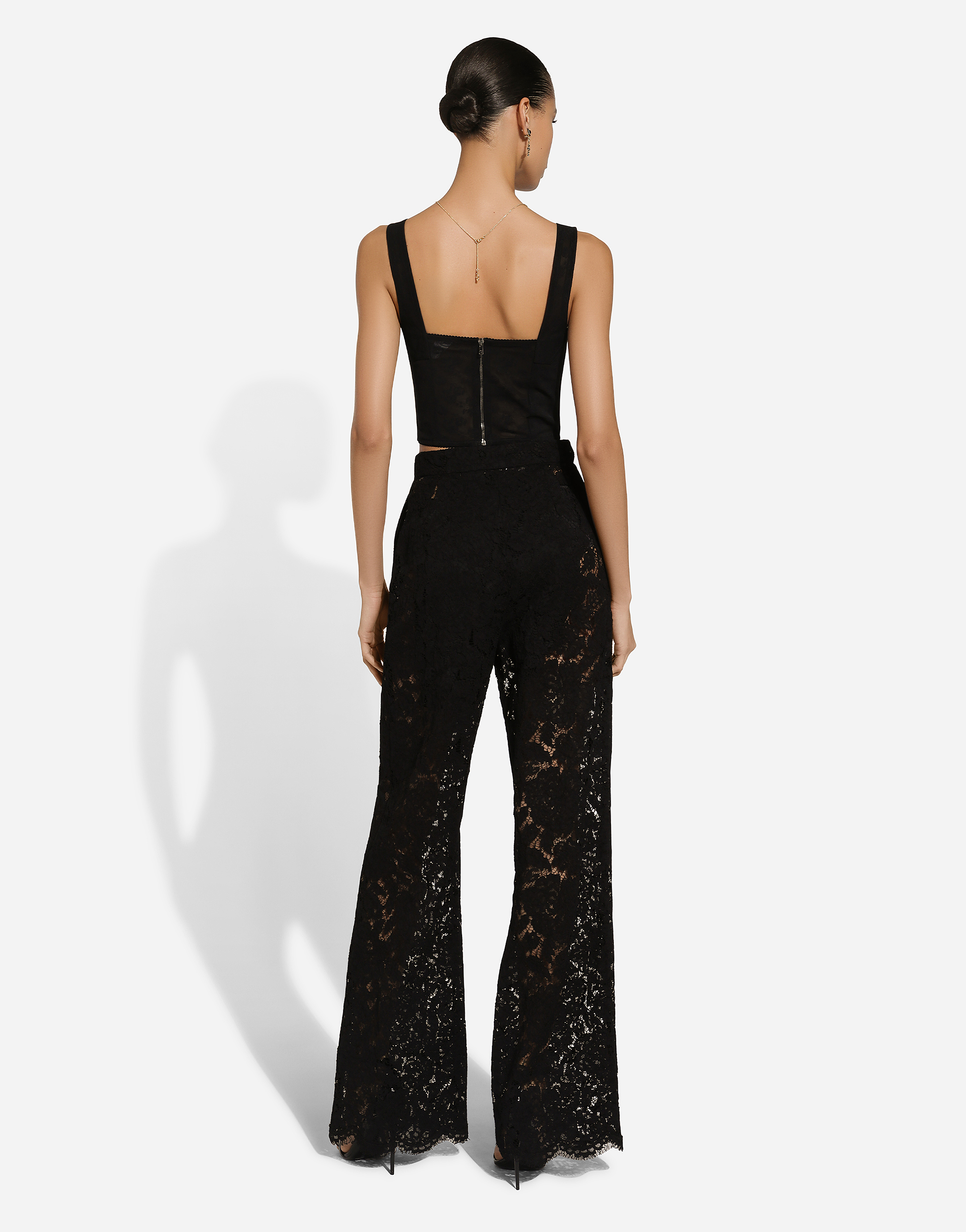 Shop Dolce & Gabbana Flared Floral Cordonetto Lace Pants With Dg Logo In Black