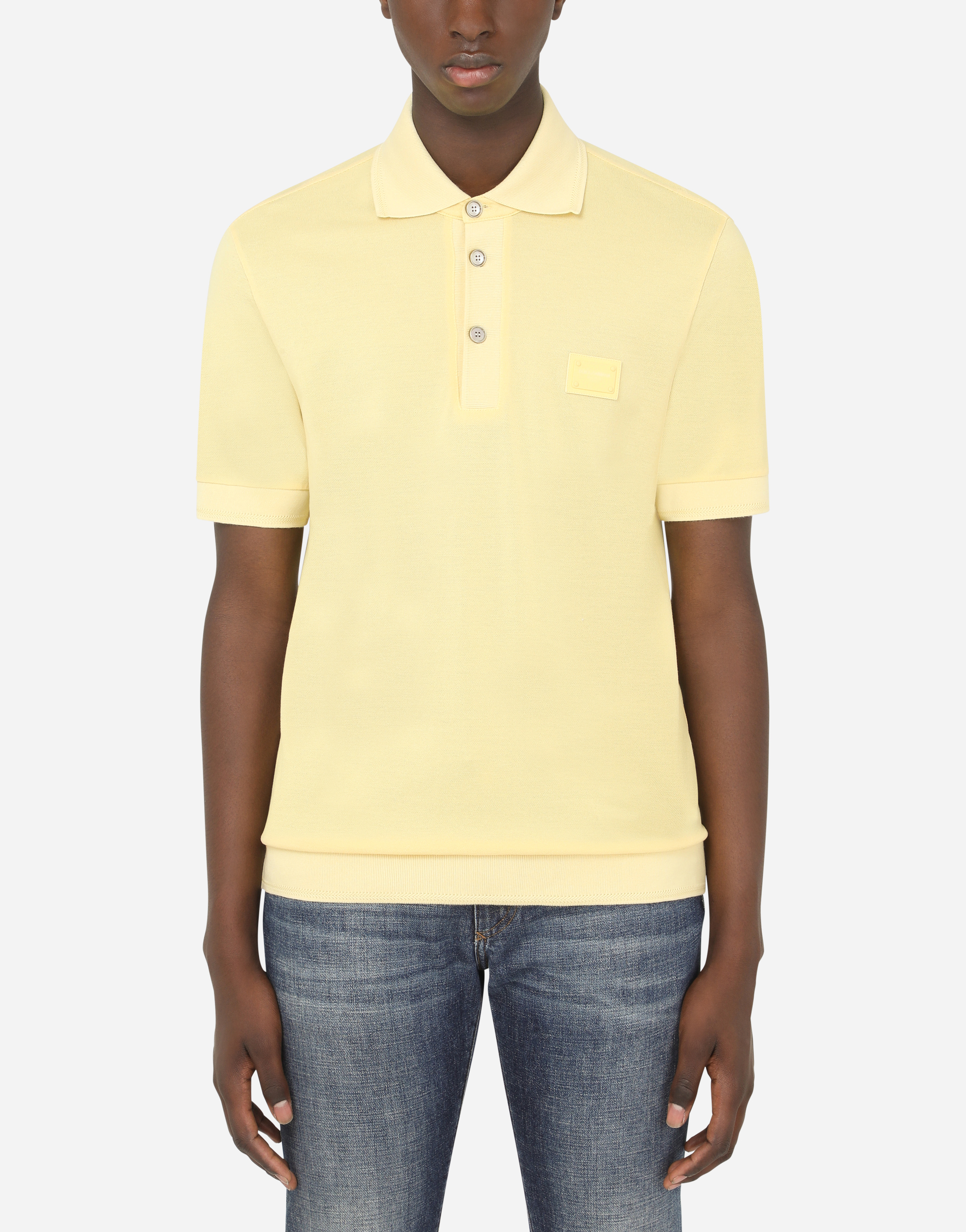 Cotton piqué polo shirt with branded plate