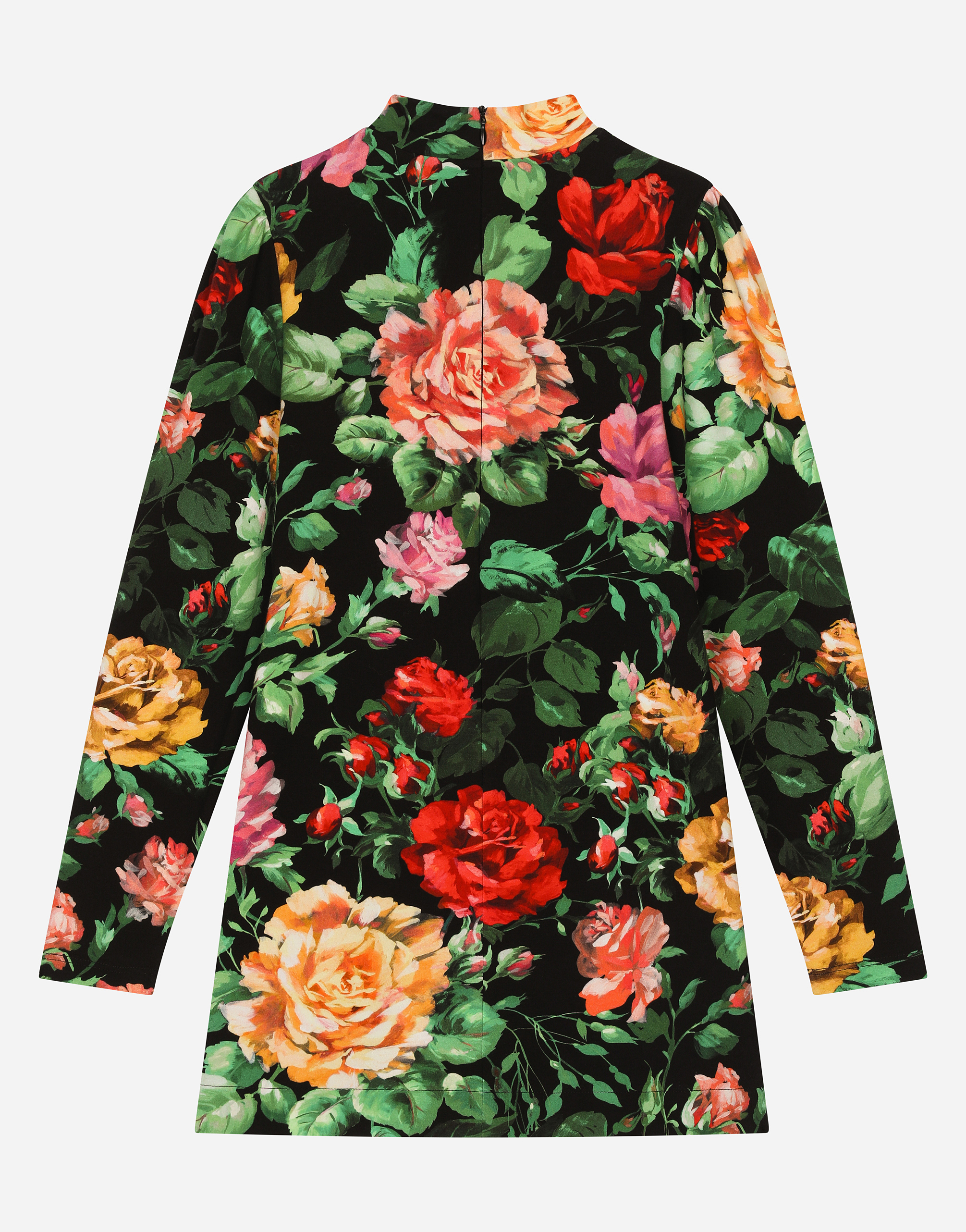 Shop Dolce & Gabbana Interlock Dress With Rose Print Over A Black Background