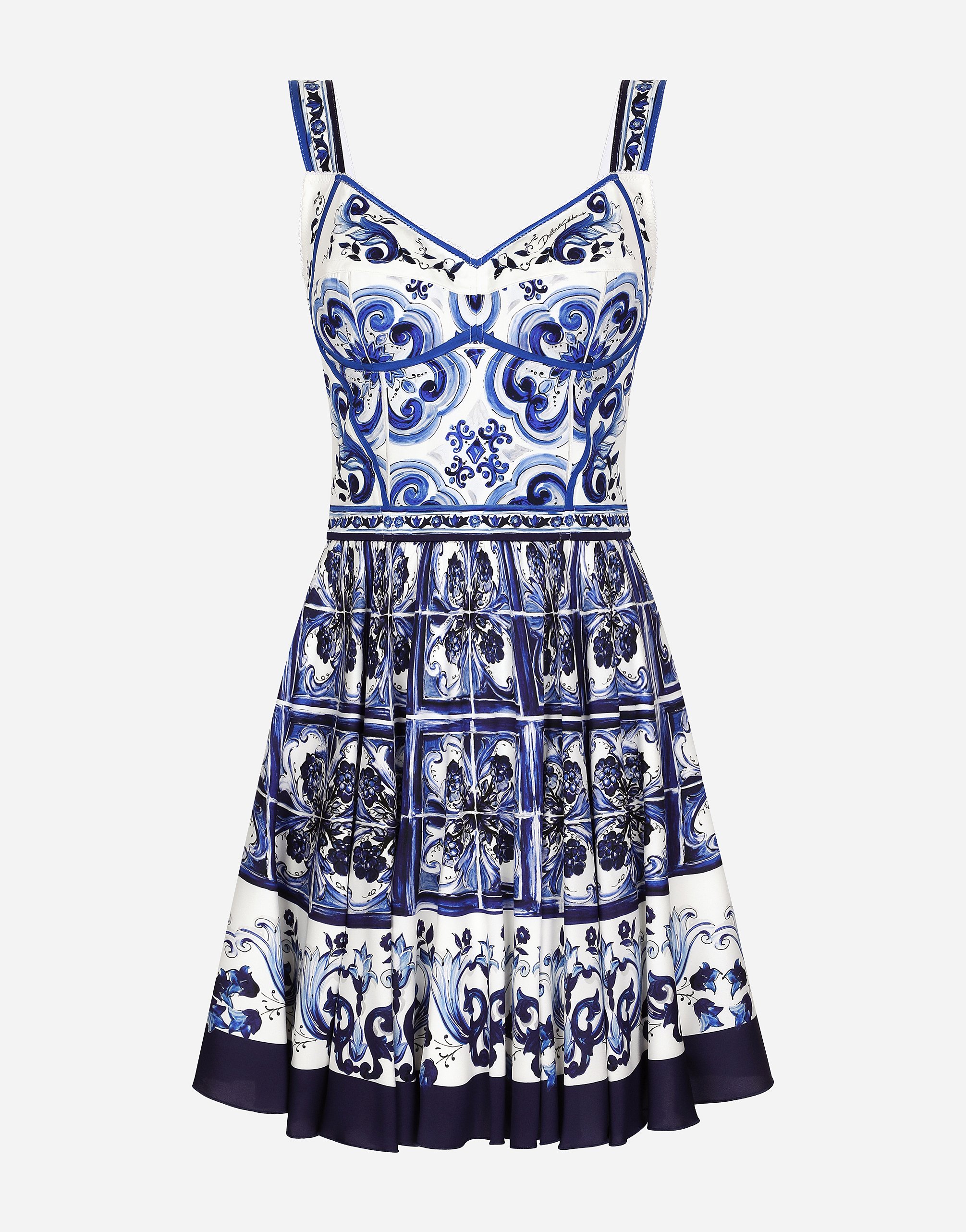 Short majolica print dress in Multicolor for Women Dolce Gabbana