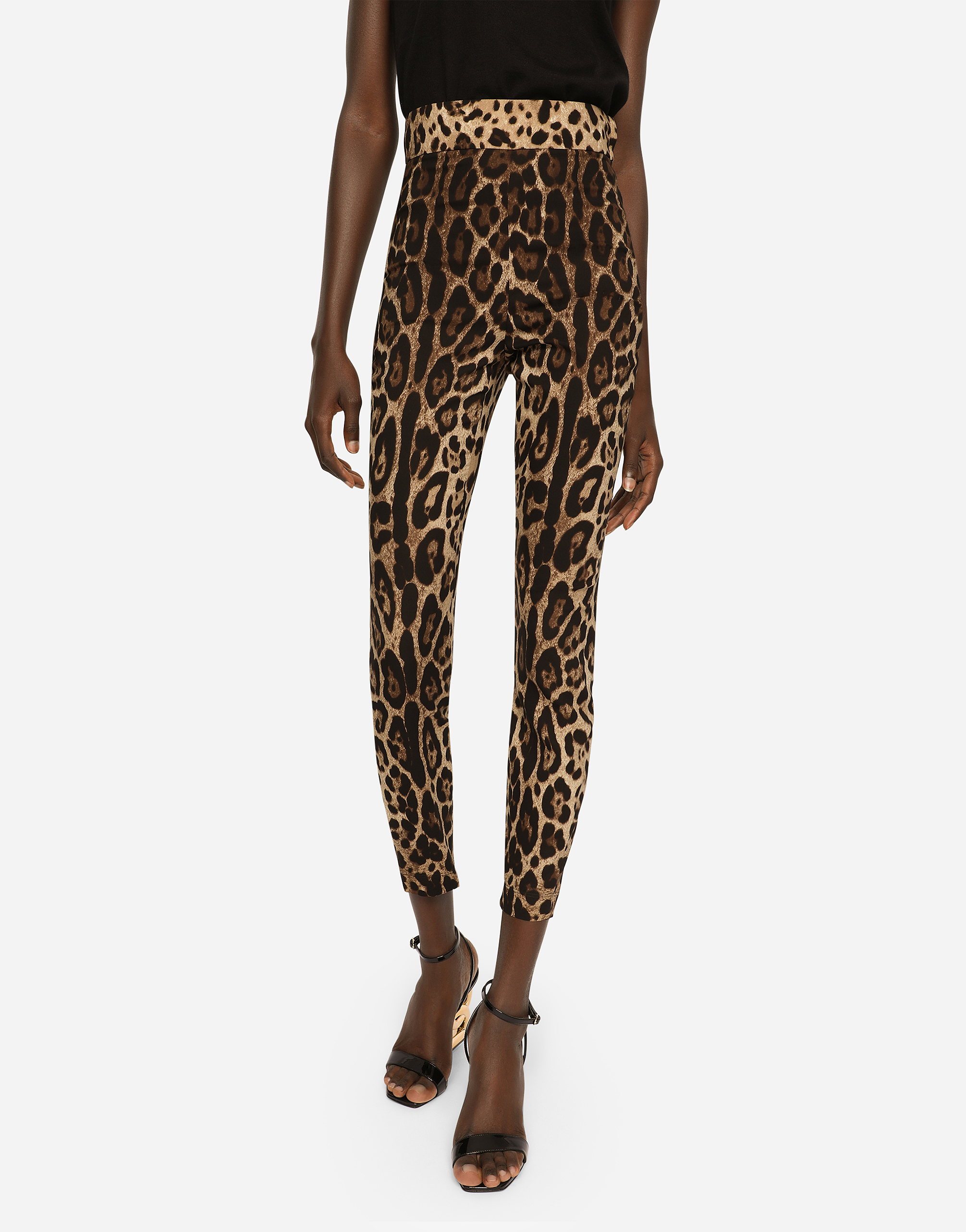 Leggings in charmeuse with leopard print