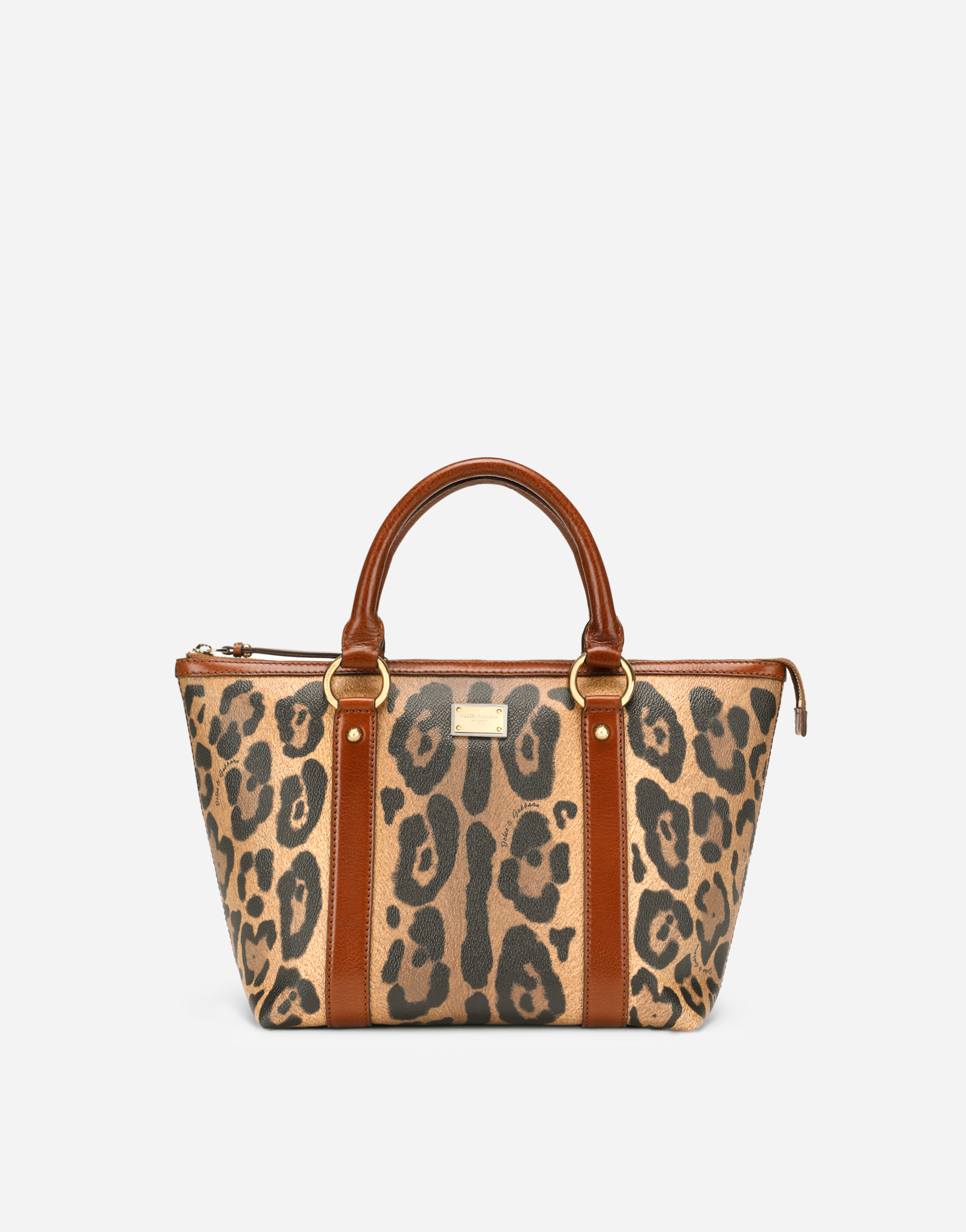 Small leopard-print Crespo shopper with branded plate