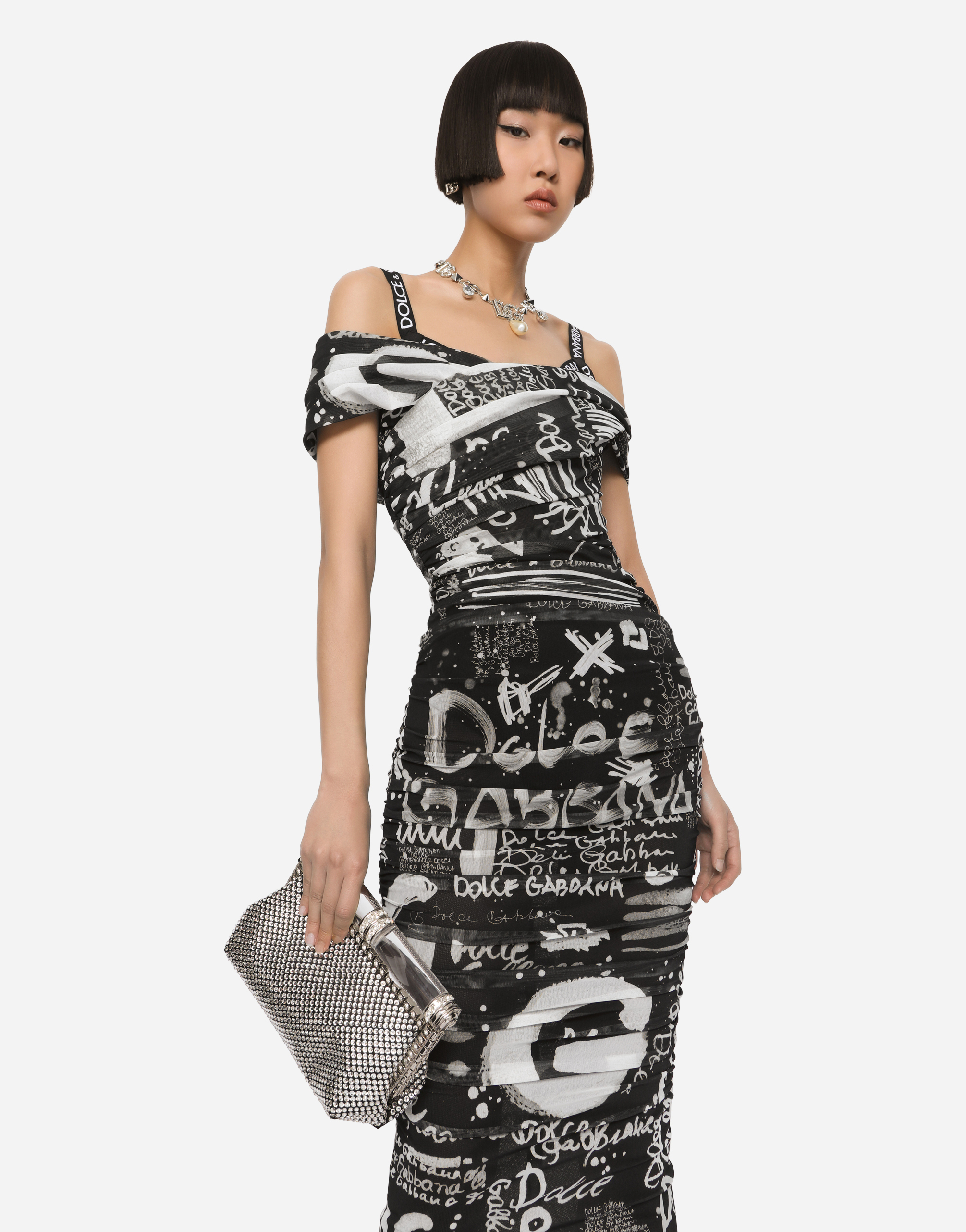 Shop Dolce & Gabbana Satin Bag With Fusible Rhinestones In Multicolor