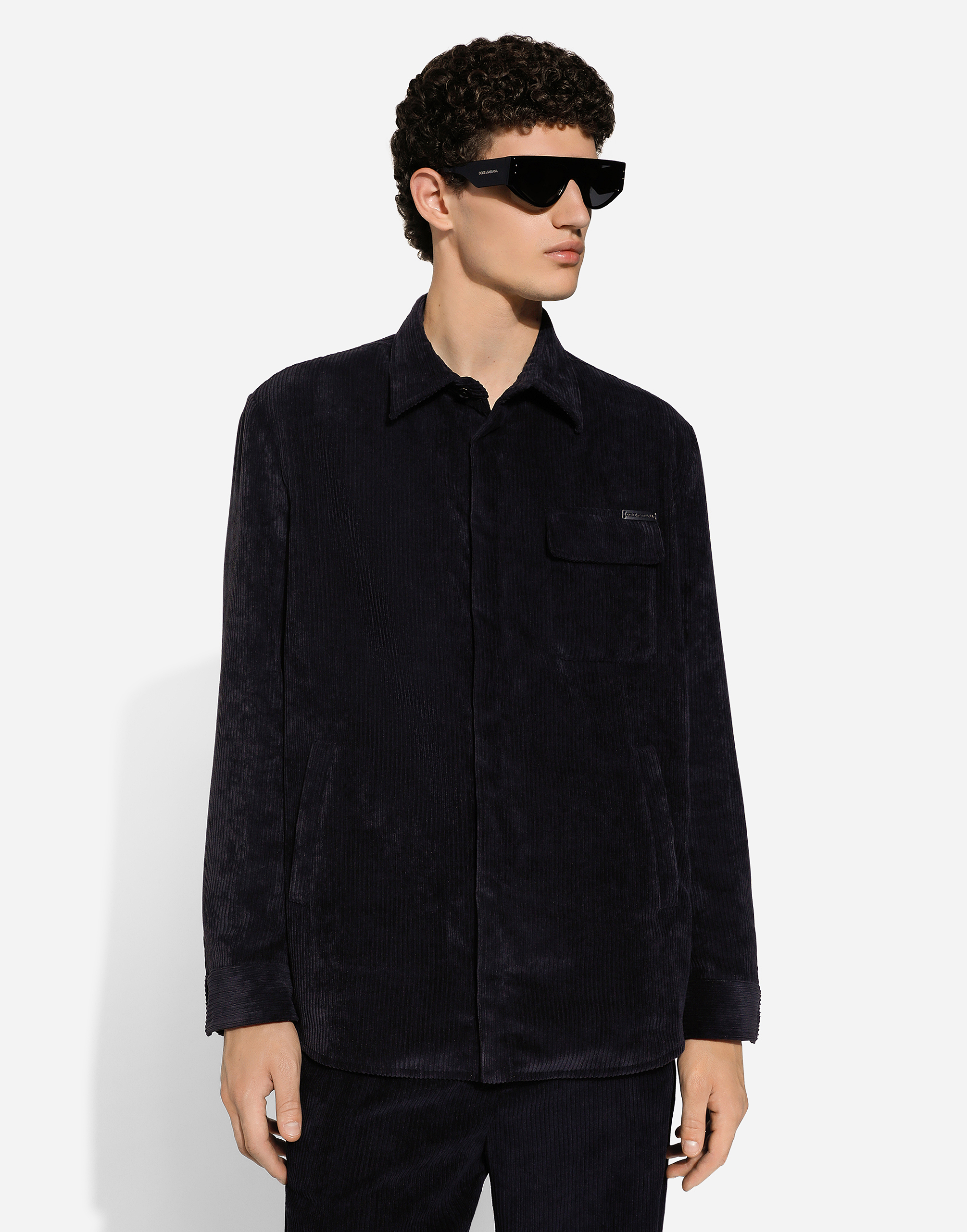 Shop Dolce & Gabbana Lined Corduroy Shirt In Black