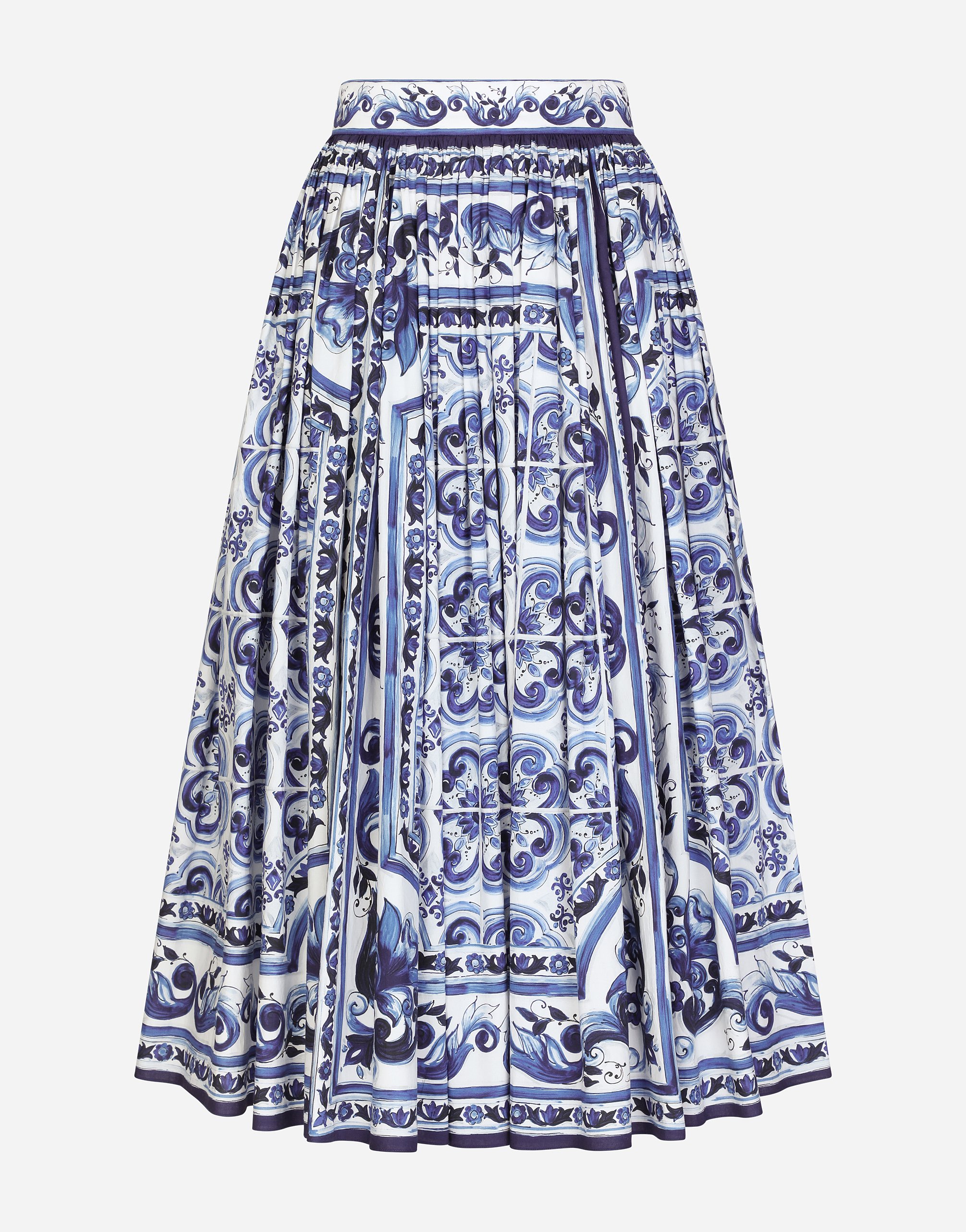 Majolica-print poplin calf-length skirt in Multicolor for Women 