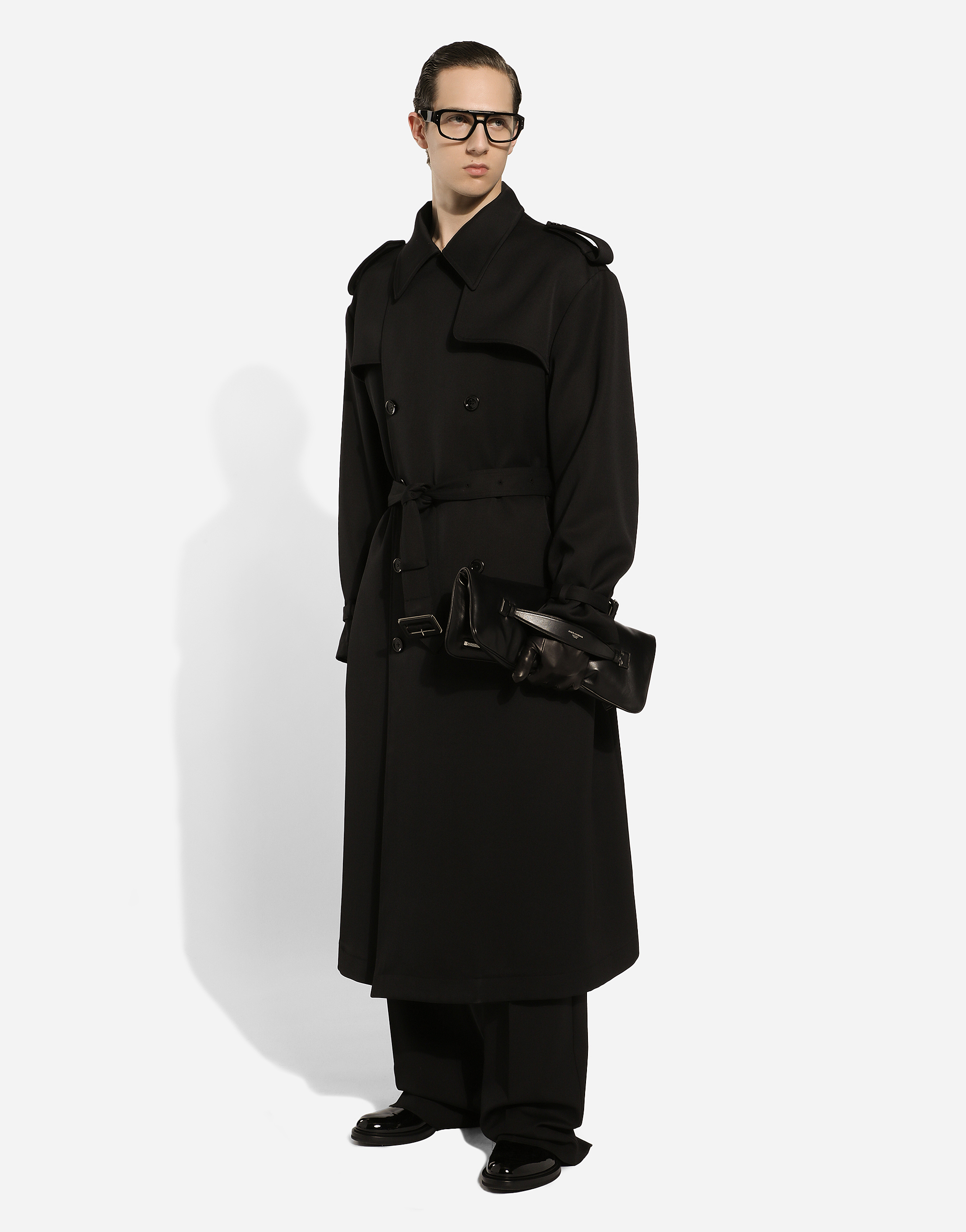 Shop Dolce & Gabbana Double-breasted Wool Trench Coat In Black