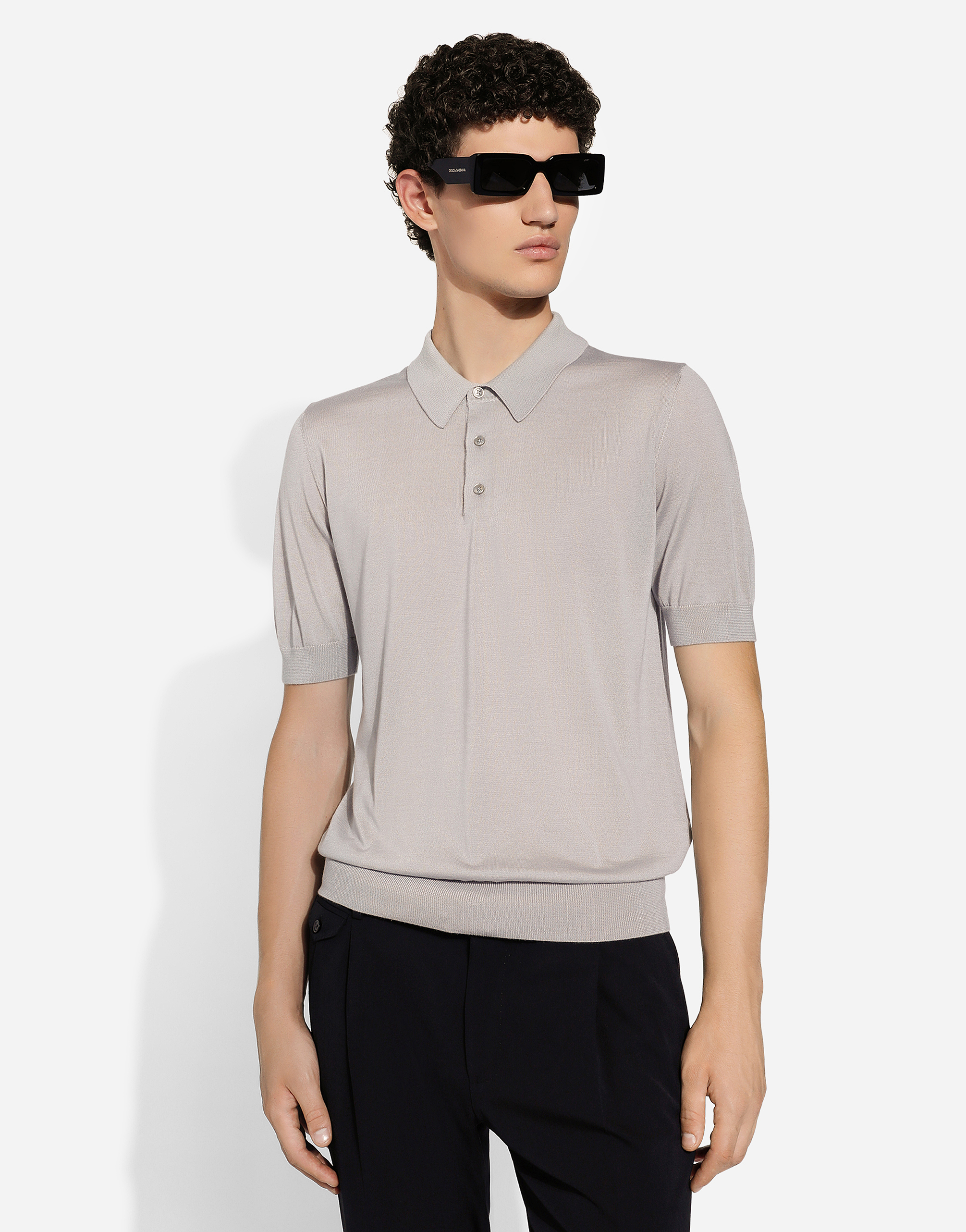 Shop Dolce & Gabbana Silk And Cashmere Polo-shirt In Grey