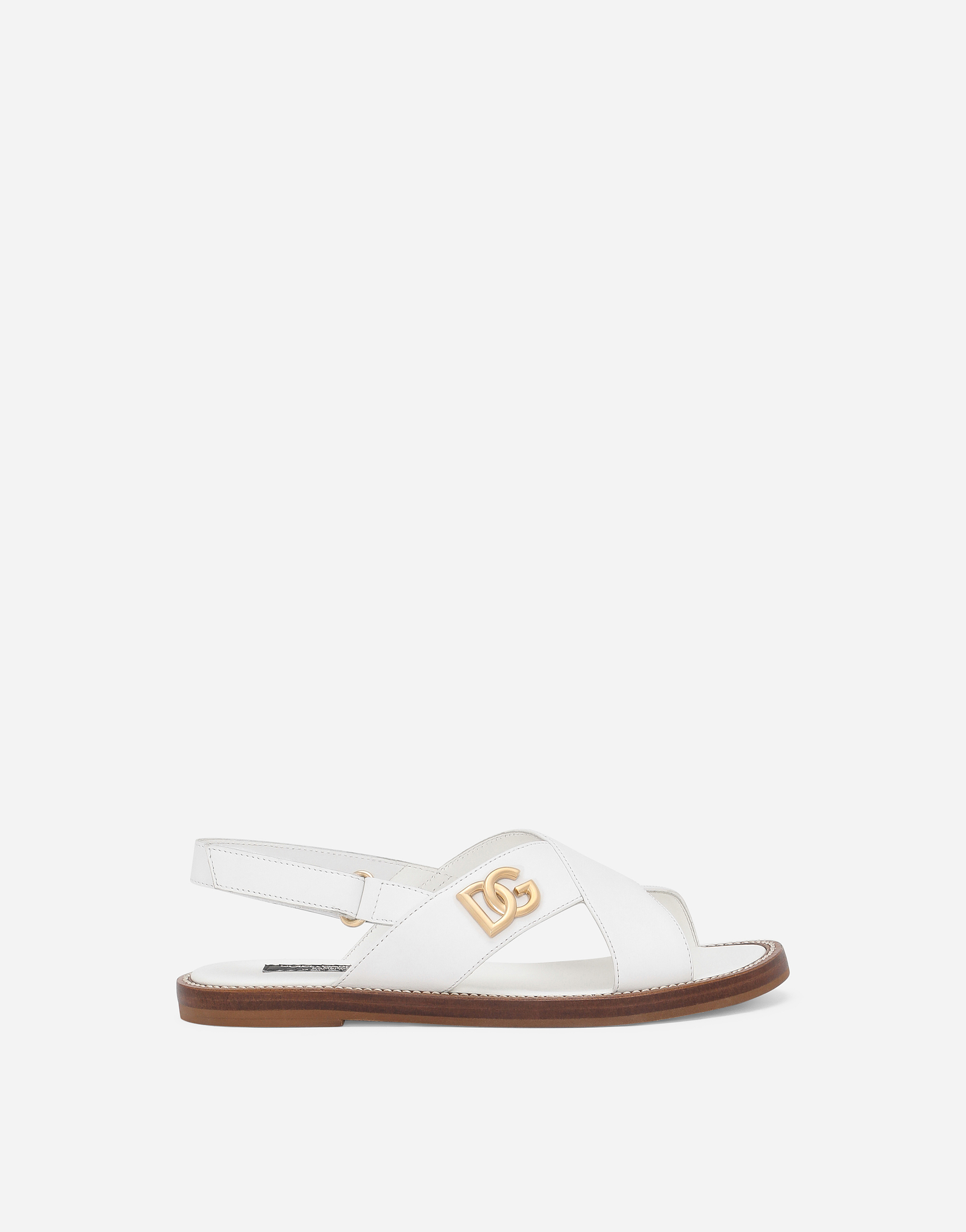 Shop Dolce & Gabbana Calfskin Sandals With Dg Logo In White