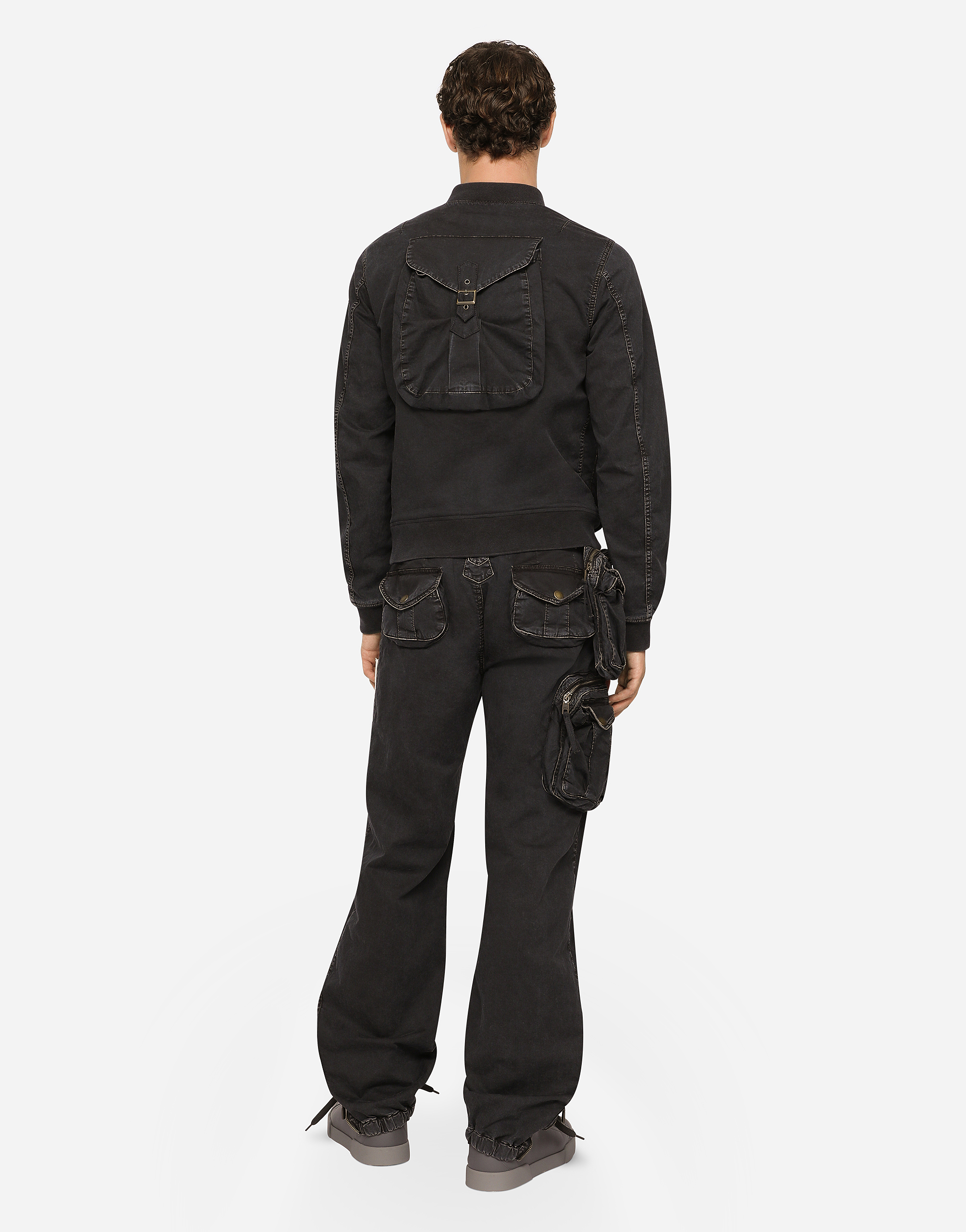 Shop Dolce & Gabbana Garment-dyed Cotton Jacket With Multiple Pockets In Black