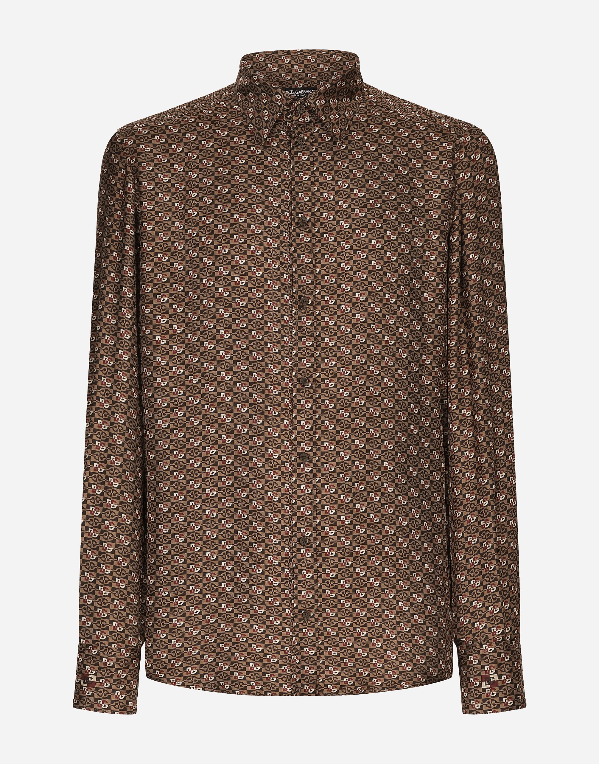 Silk Martini-fit shirt with tie print in Brown for Men | Dolce&Gabbana®