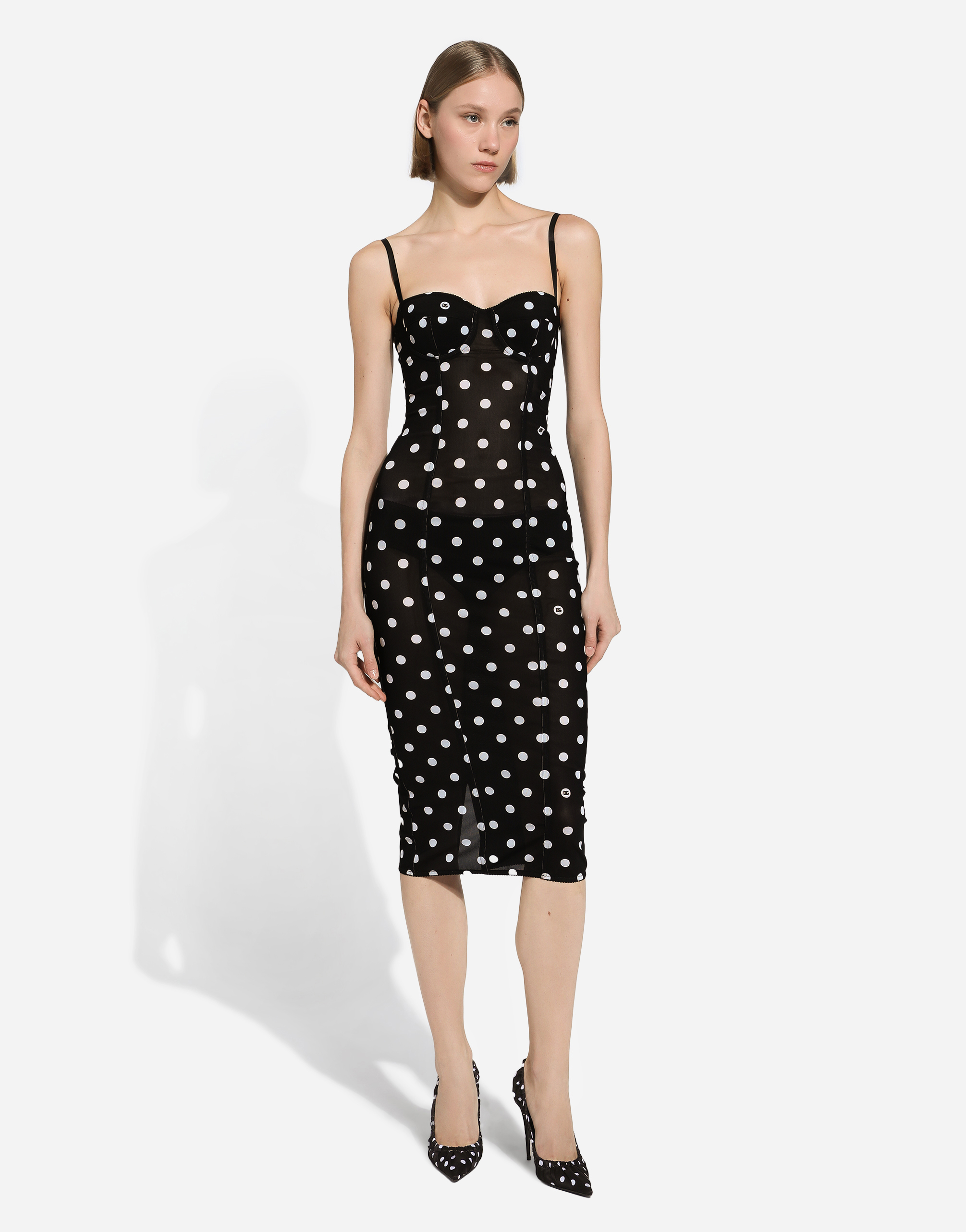 Shop Dolce & Gabbana Marquisette Sheath Dress With Polka-dot Print And Corset Details In プリ