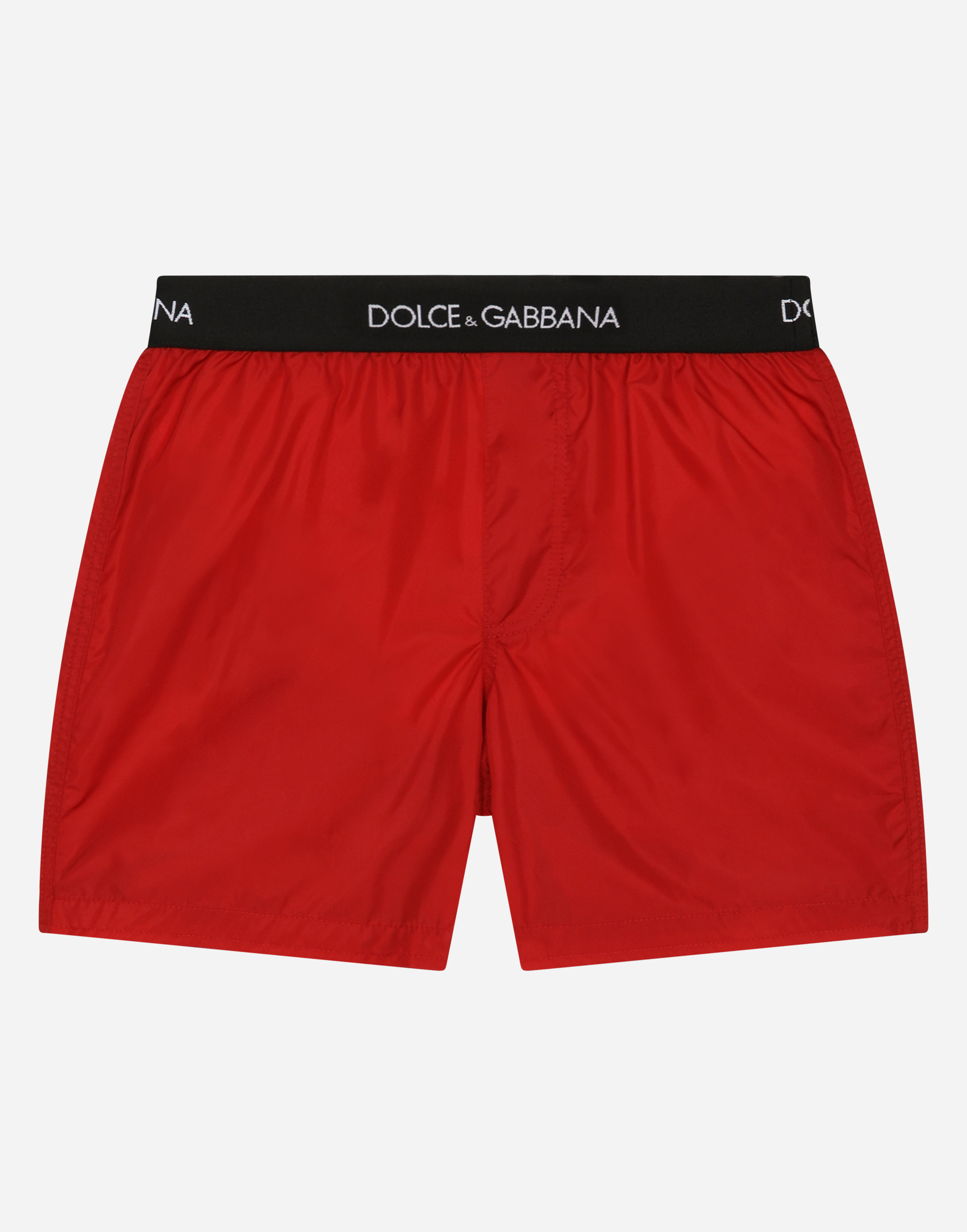 Dolce & Gabbana Kids' Nylon Swim Trunks With Branded Elastic In Bordeaux