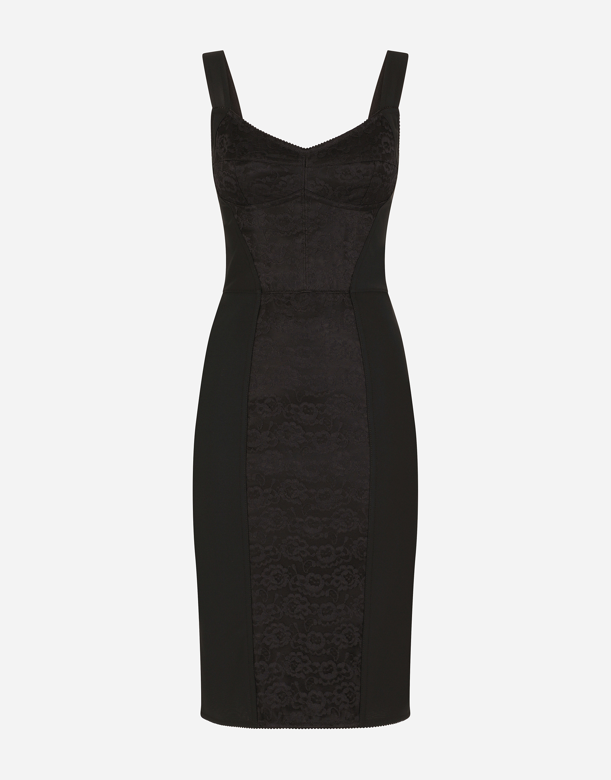 Corset-style midi dress in powernet and lace in Black for Women | Dolce ...