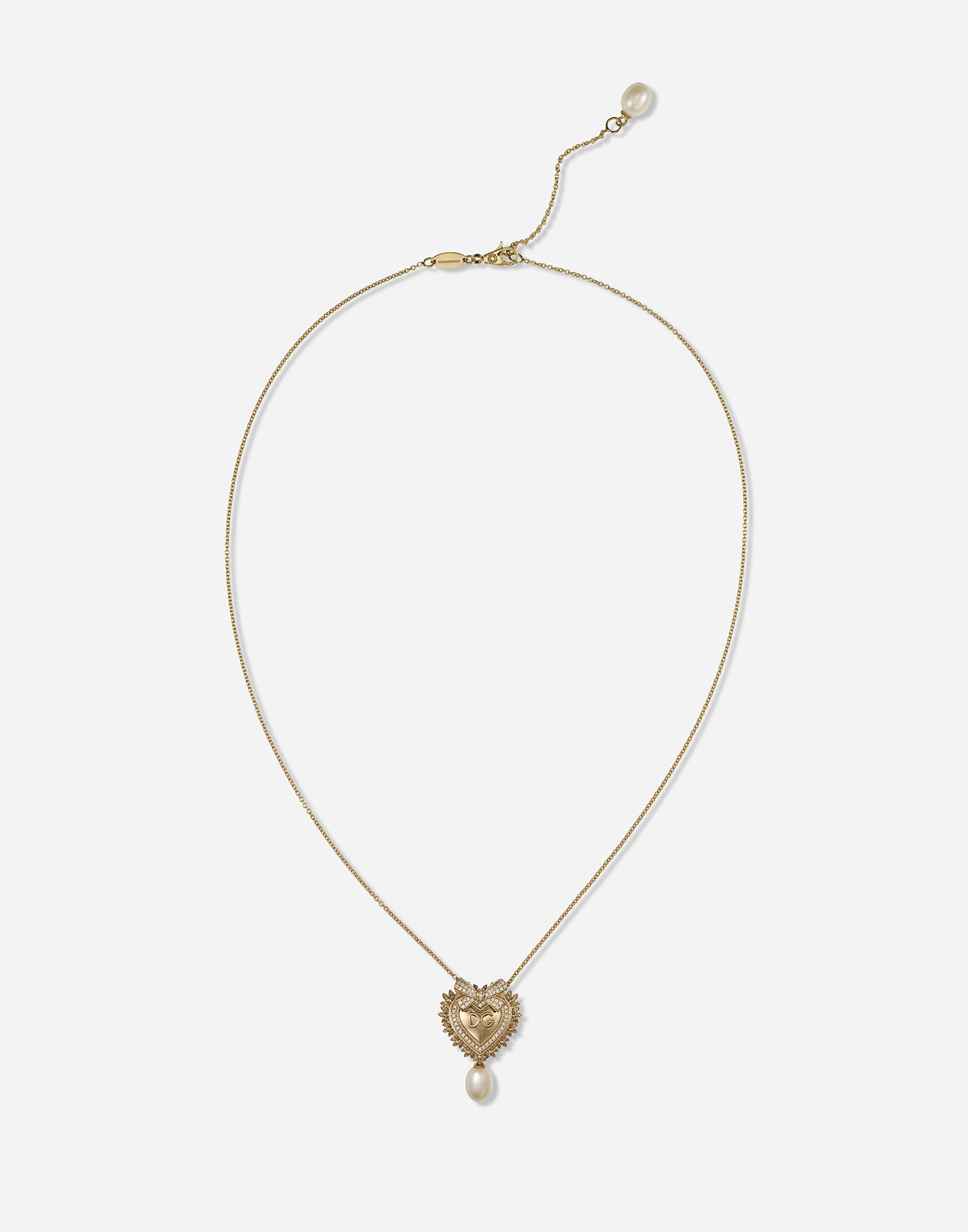 Devotion necklace in yellow gold with diamonds and pearls in