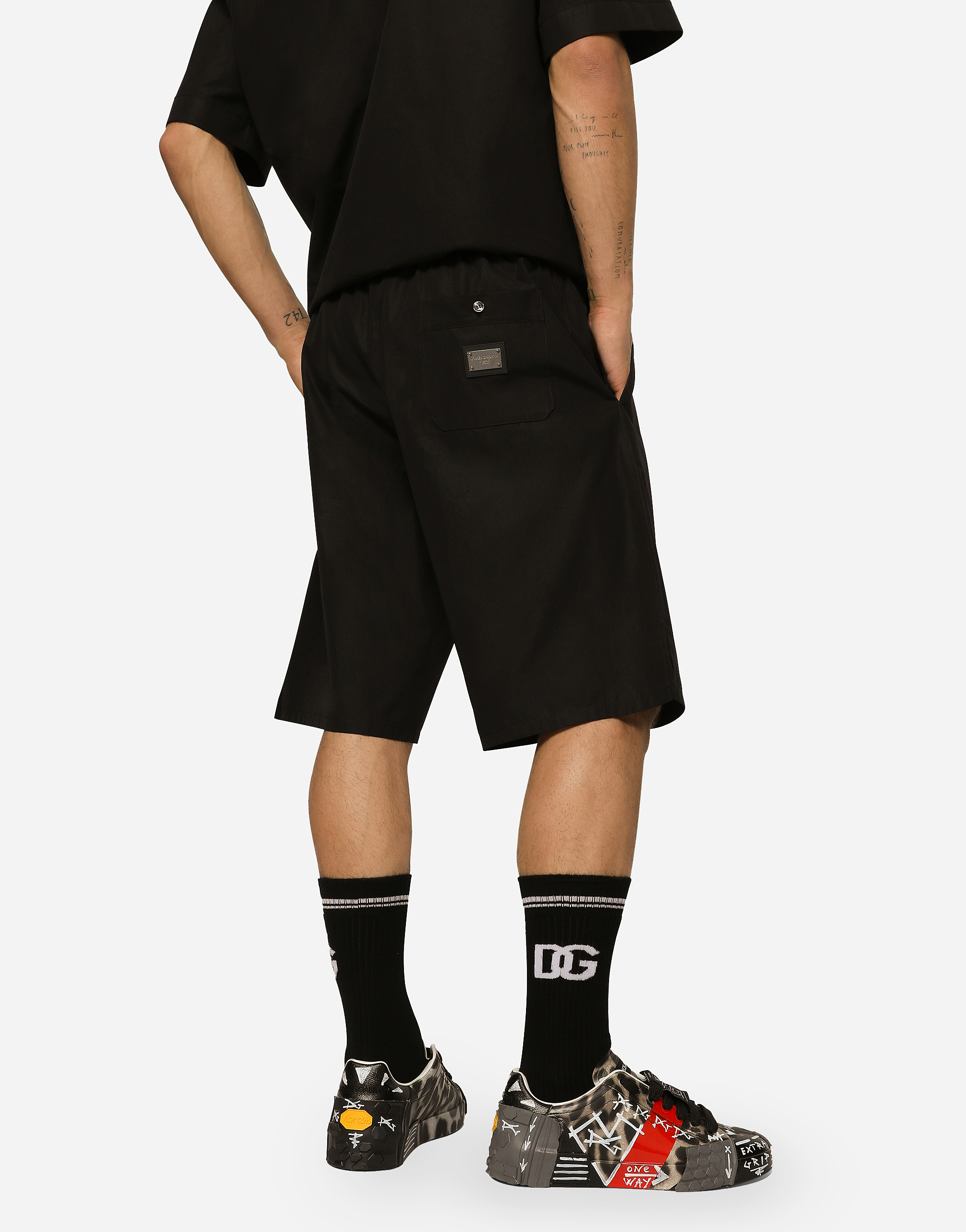Shop Dolce & Gabbana Cotton Jogging Shorts With Logo Tag In Black