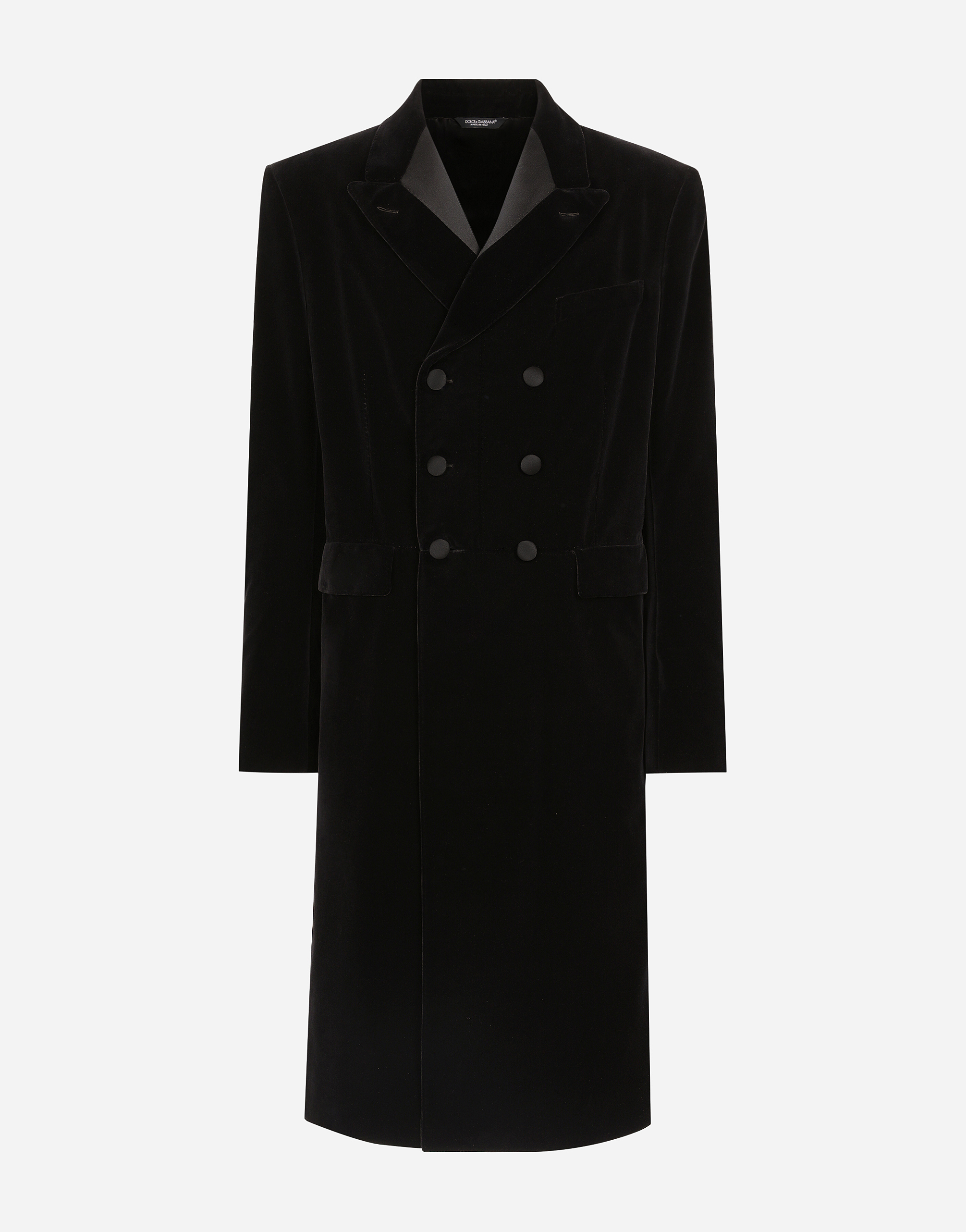 Shop Dolce & Gabbana Velvet Coat With Satin Details In Black