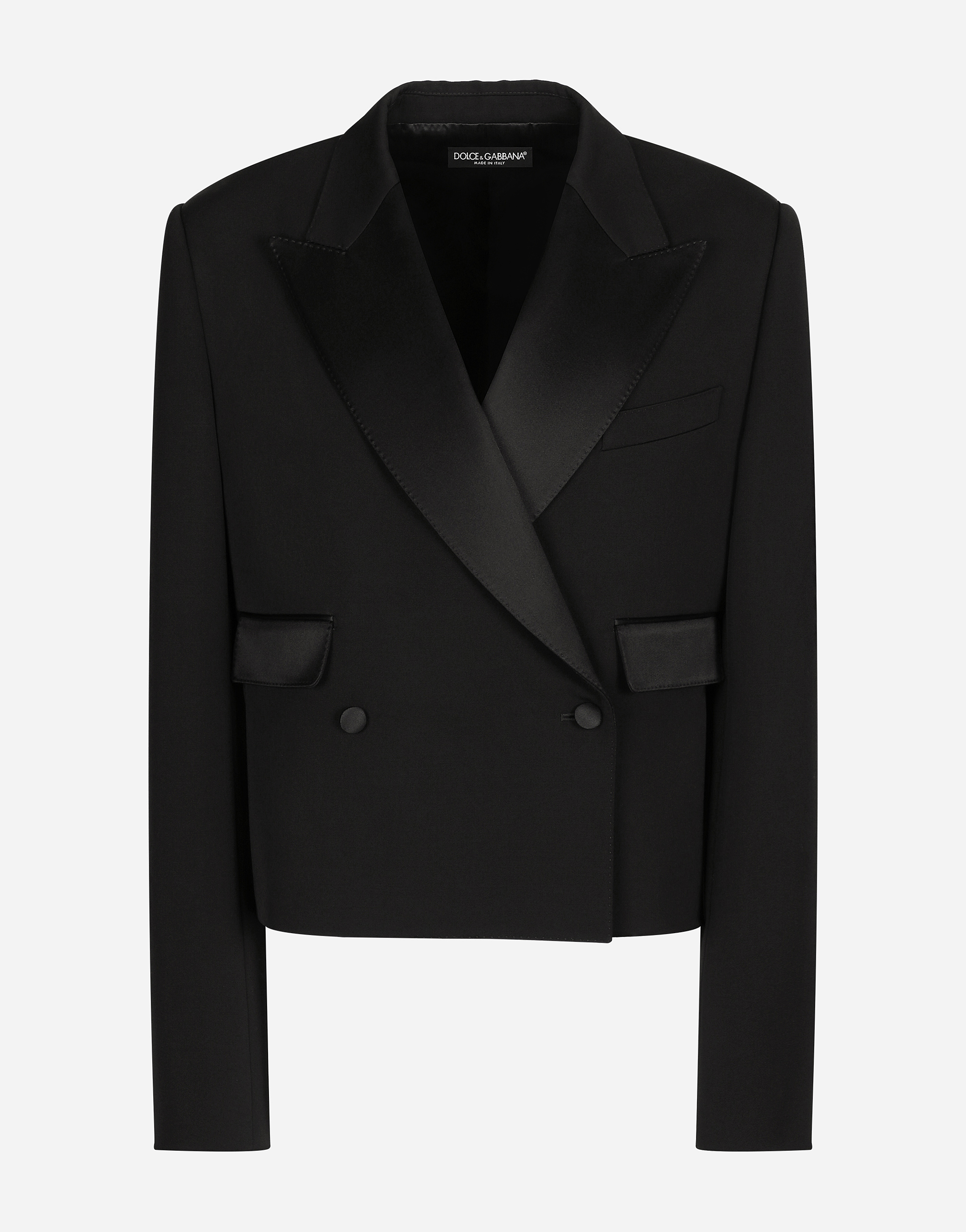 Shop Dolce & Gabbana Short Double-breasted Wool Gabardine Tuxedo Jacket In Black