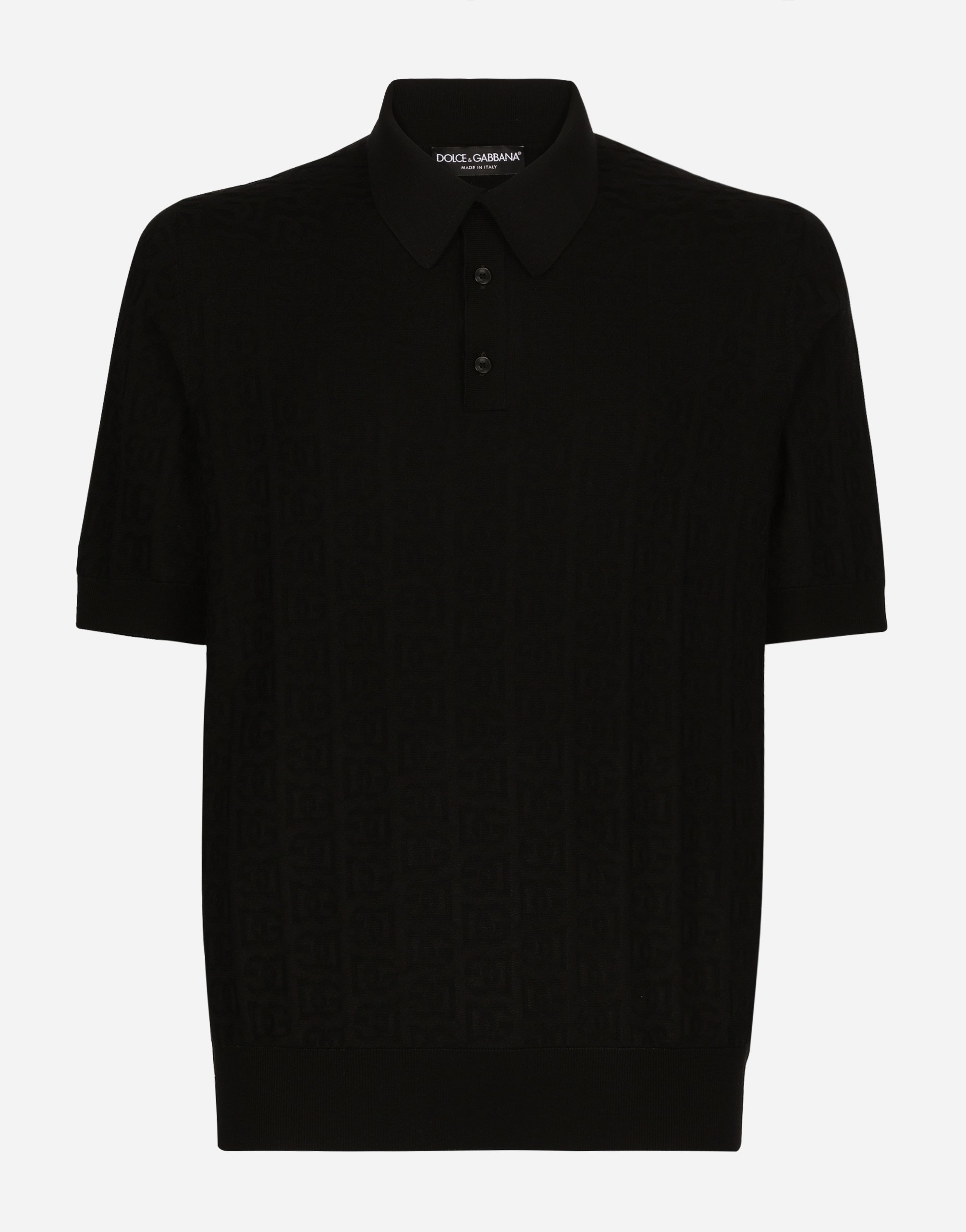 Shop Dolce & Gabbana Silk Jacquard Polo-shirt With Dg Logo In Black