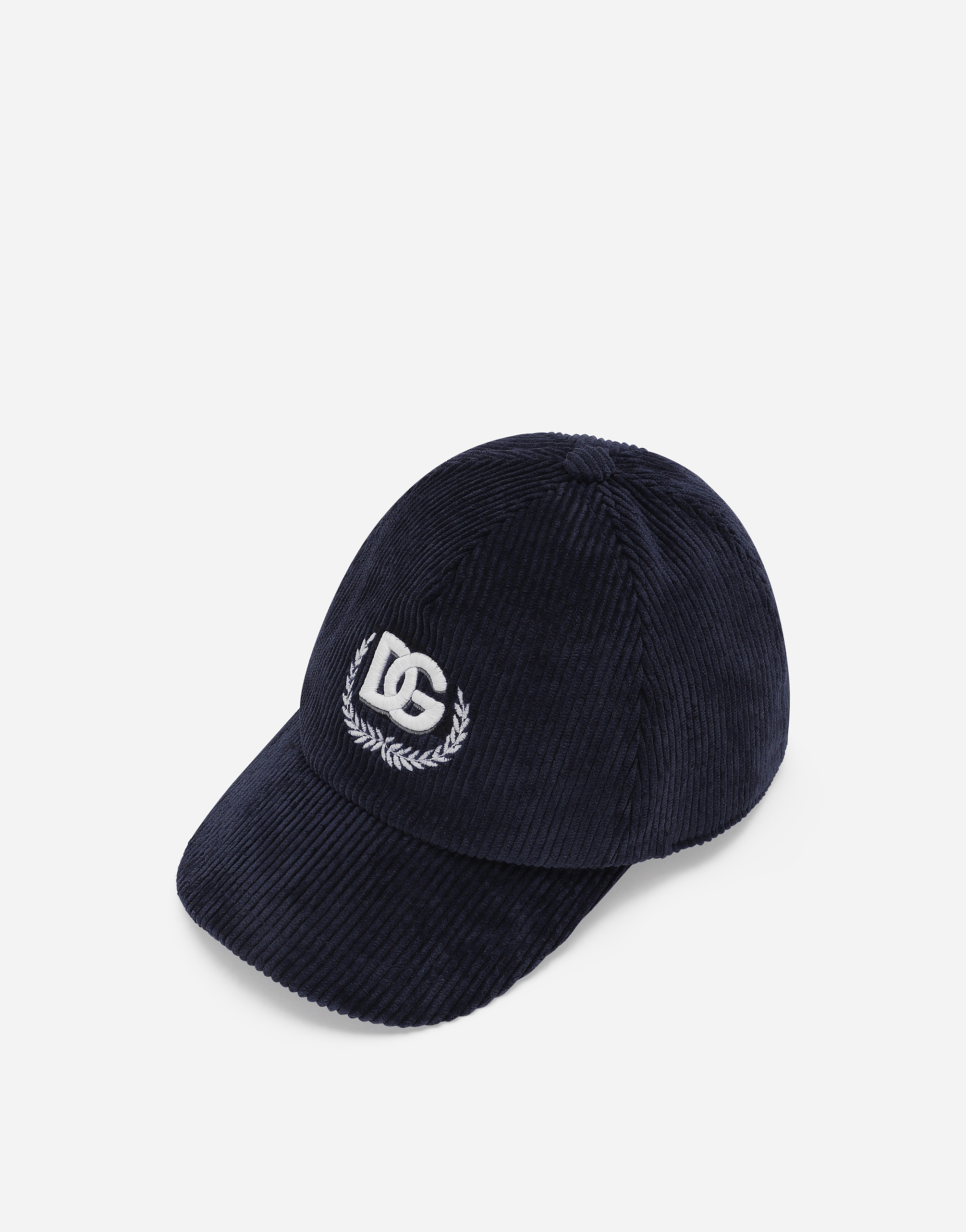 Shop Dolce & Gabbana Corduroy Baseball Cap With Dg Laurel Logo In Blue