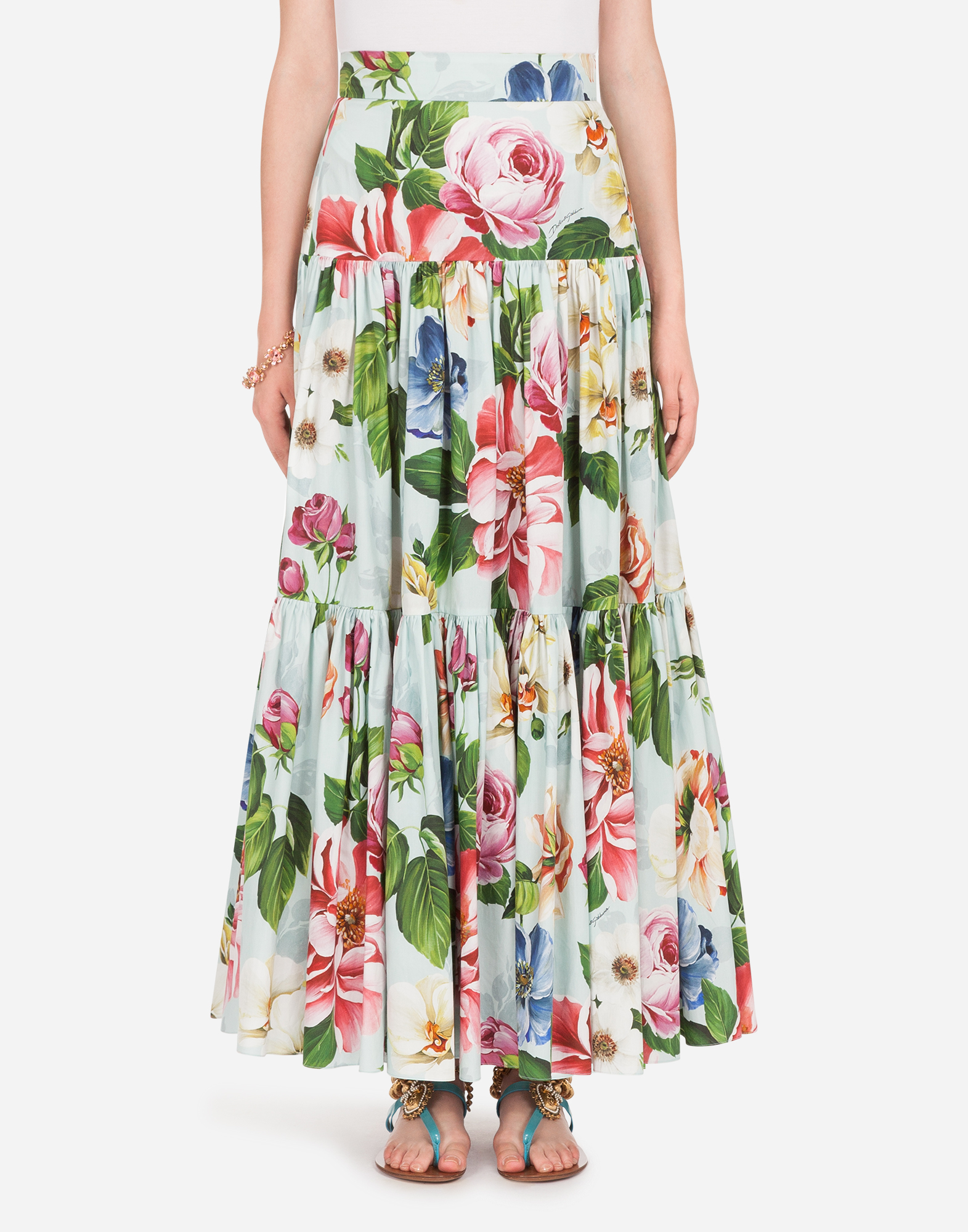 FLORAL PRINT POPLIN MIDI SKIRT