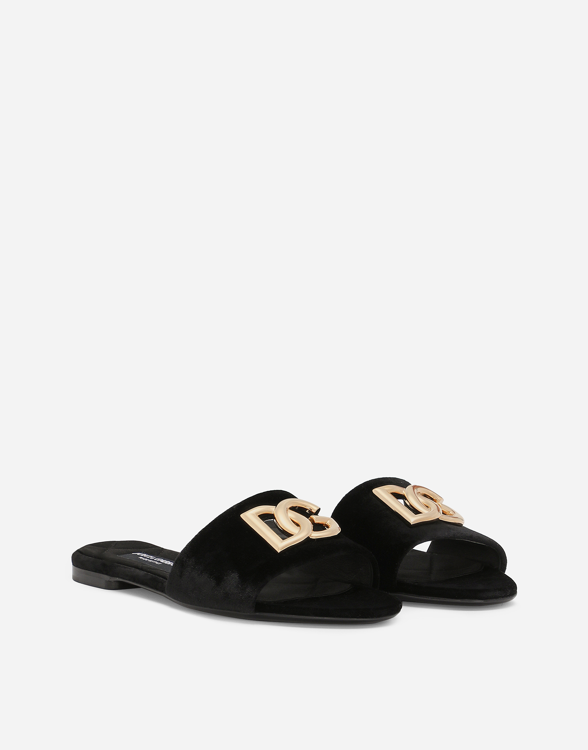 Shop Dolce & Gabbana Velvet Sliders In Black