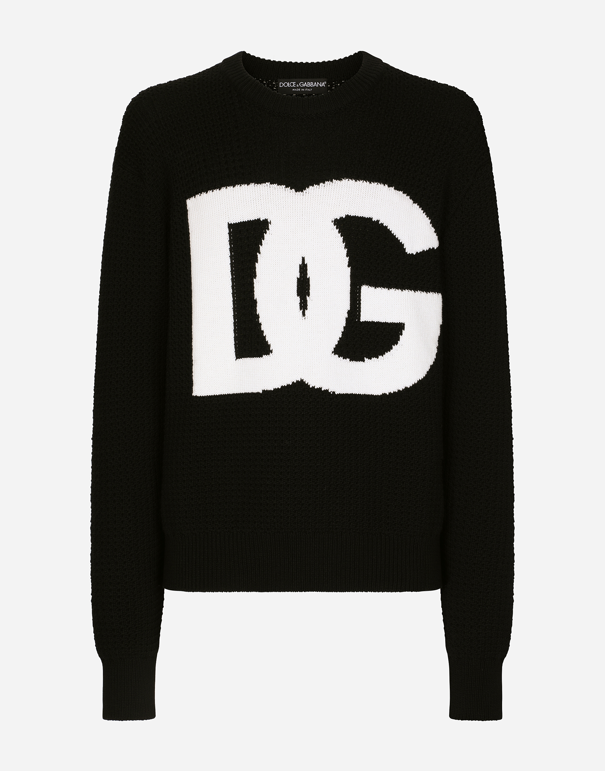Round-neck wool sweater with DG logo inlay in Multicolor for Men 