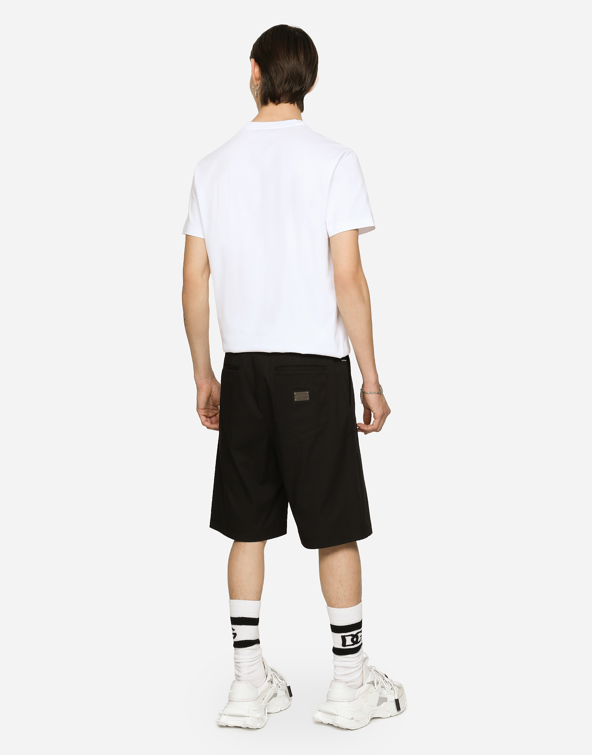 Shop Dolce & Gabbana Stretch Cotton Shorts With Branded Tag In Black