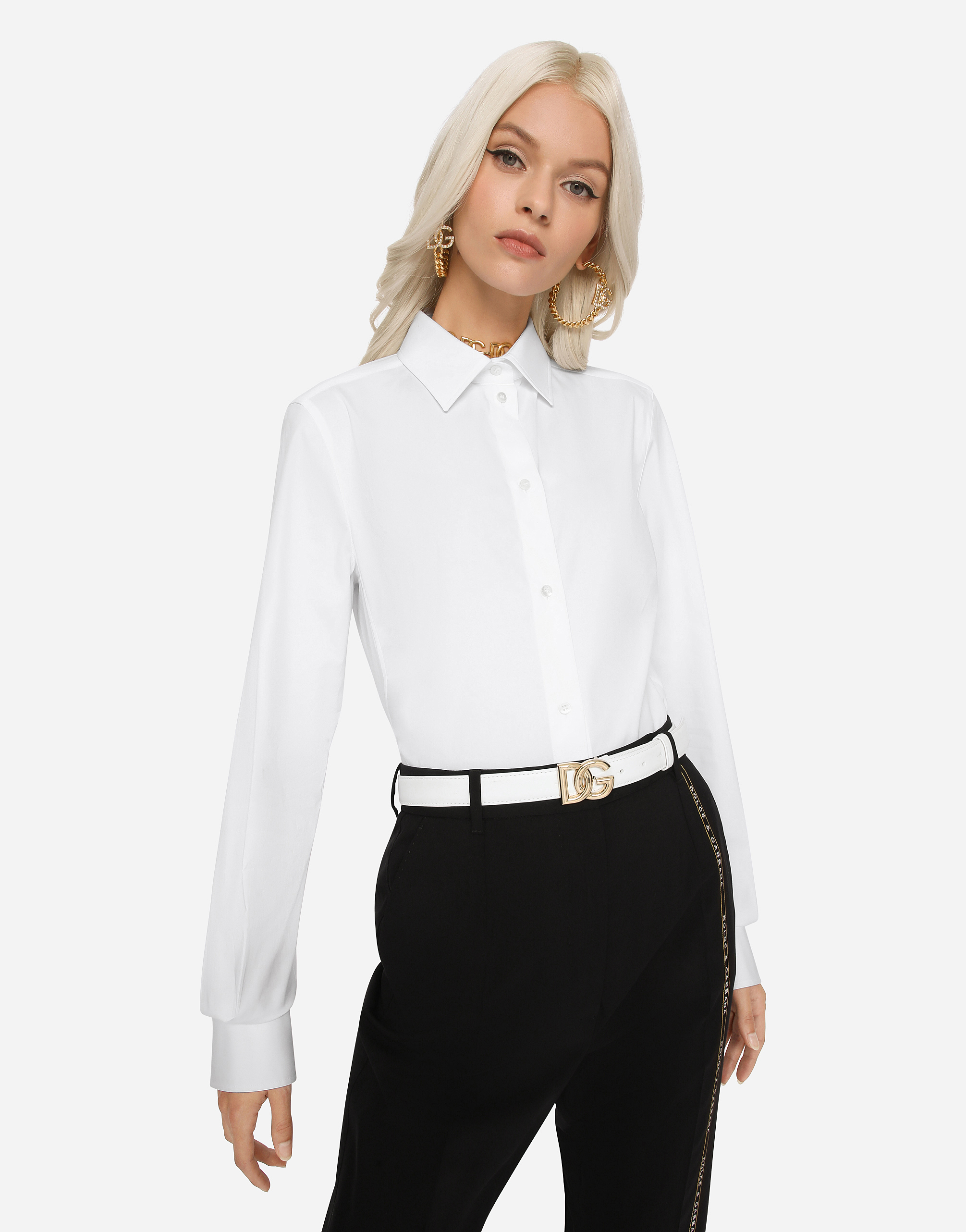 Stretch poplin shirt in White for Women