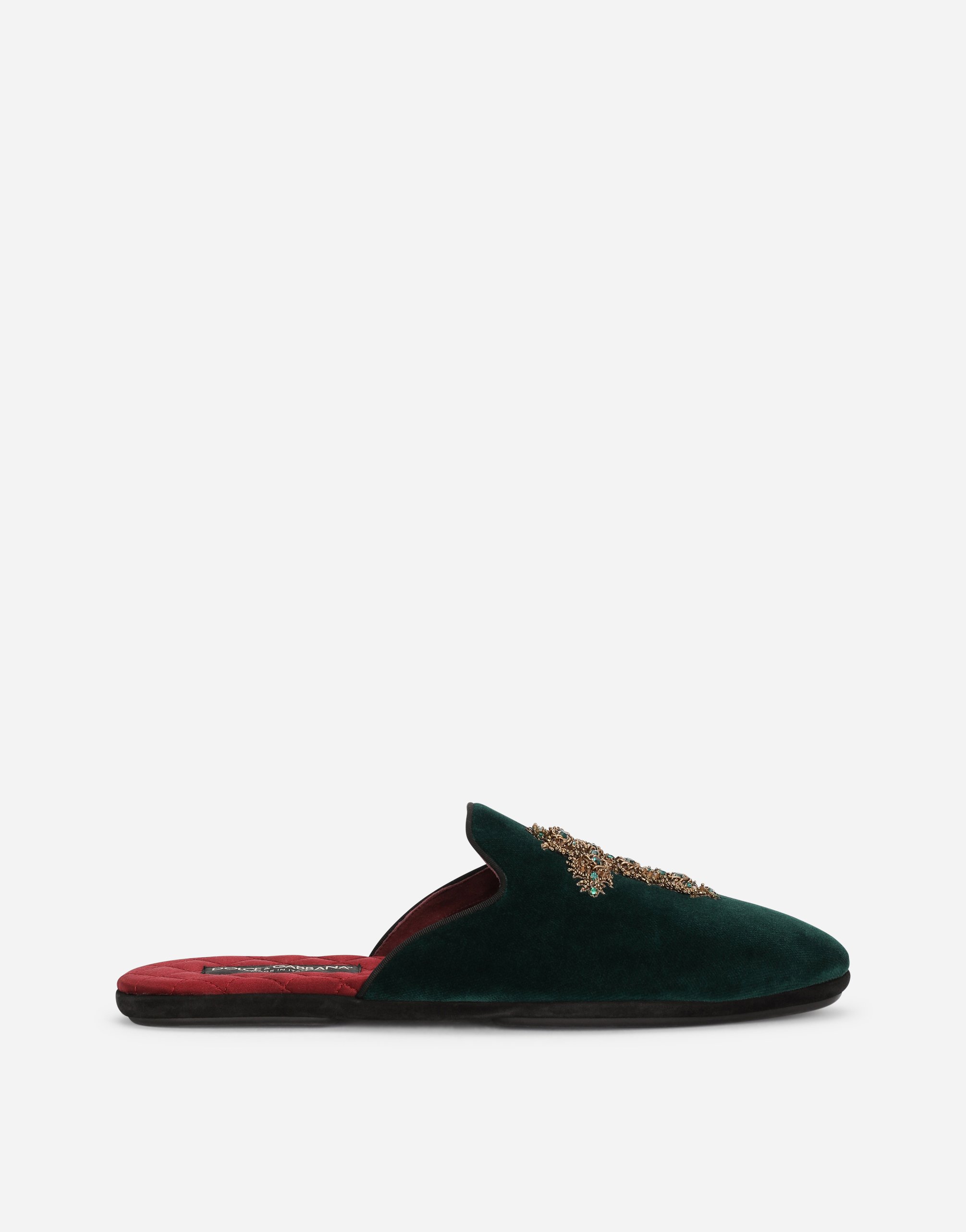 green velvet slippers