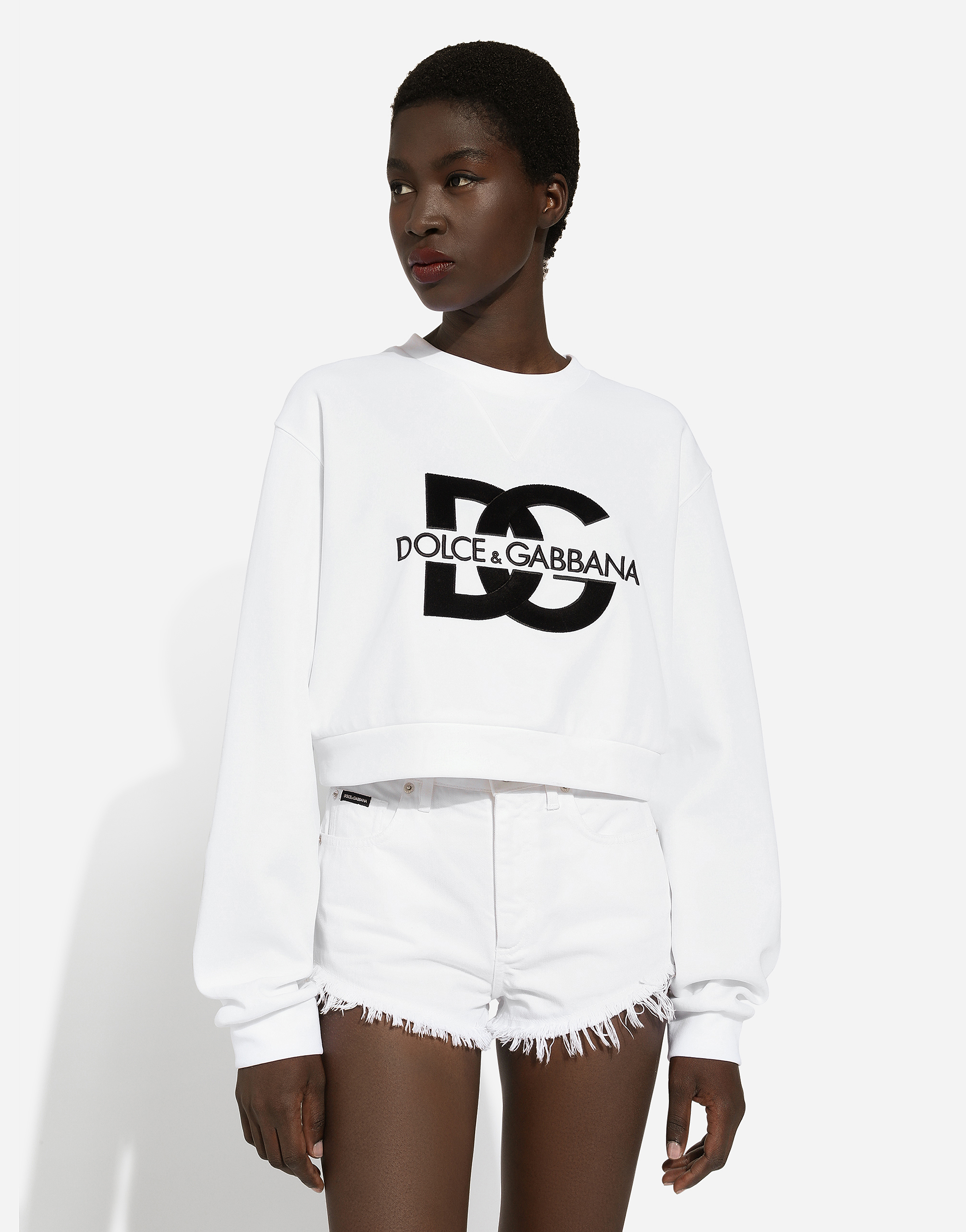 Cropped jersey hoodie with Angel print and embroidery BLANCO DOLCE&GABBANA  in White for Women