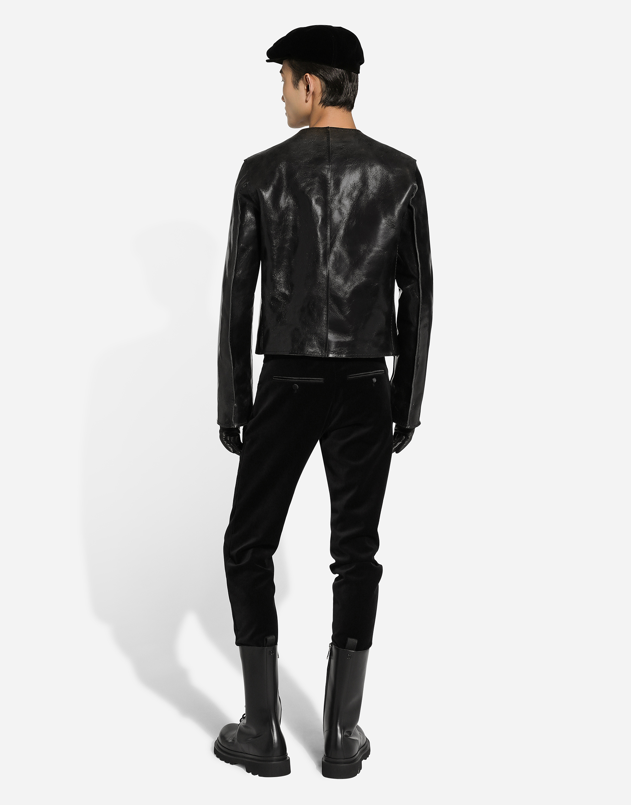 Shop Dolce & Gabbana Collarless Leather Jacket In Black