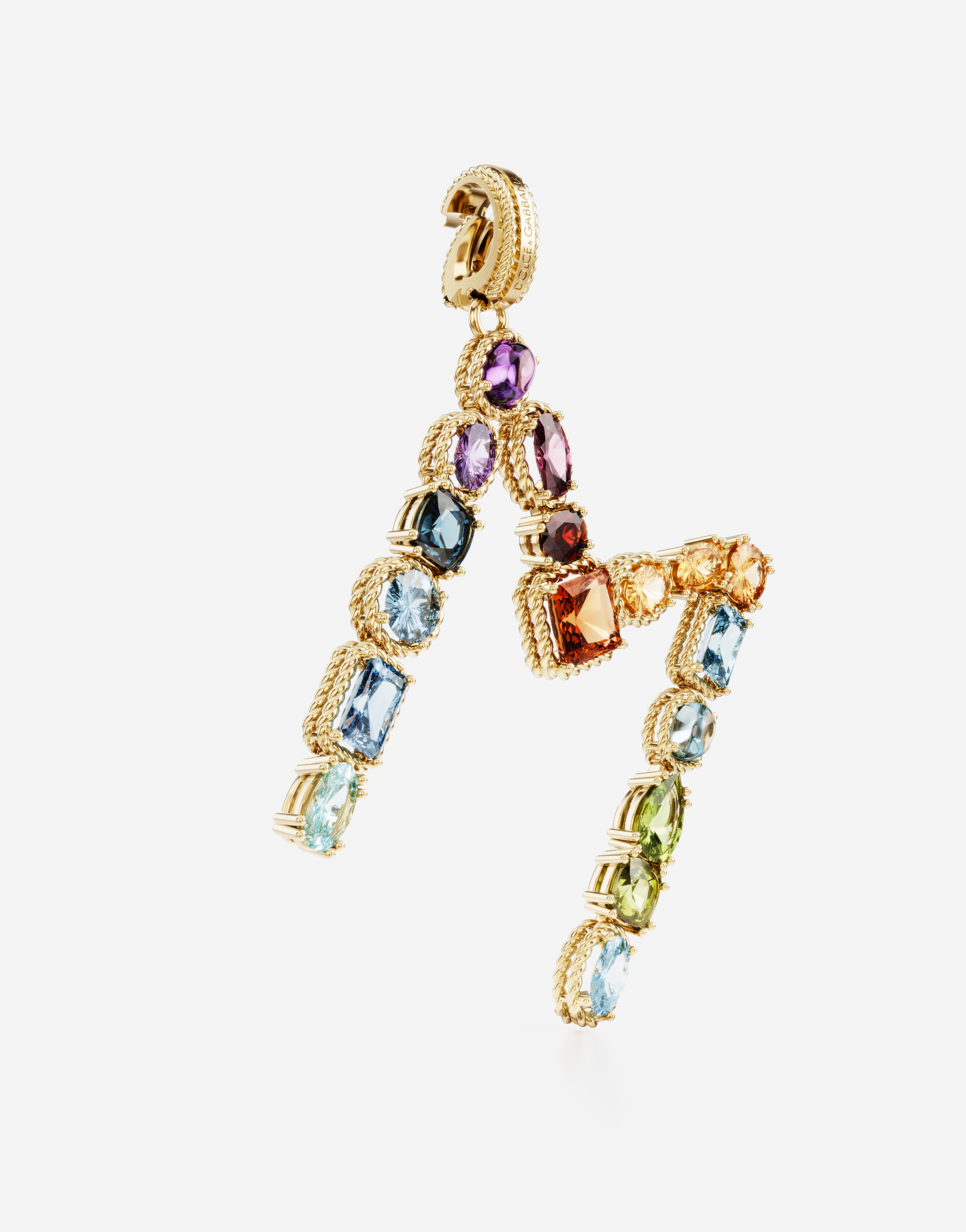 Shop Dolce & Gabbana Rainbow Alphabet M 18 Kt Yellow Gold Charm With Multicolor Fine Gems