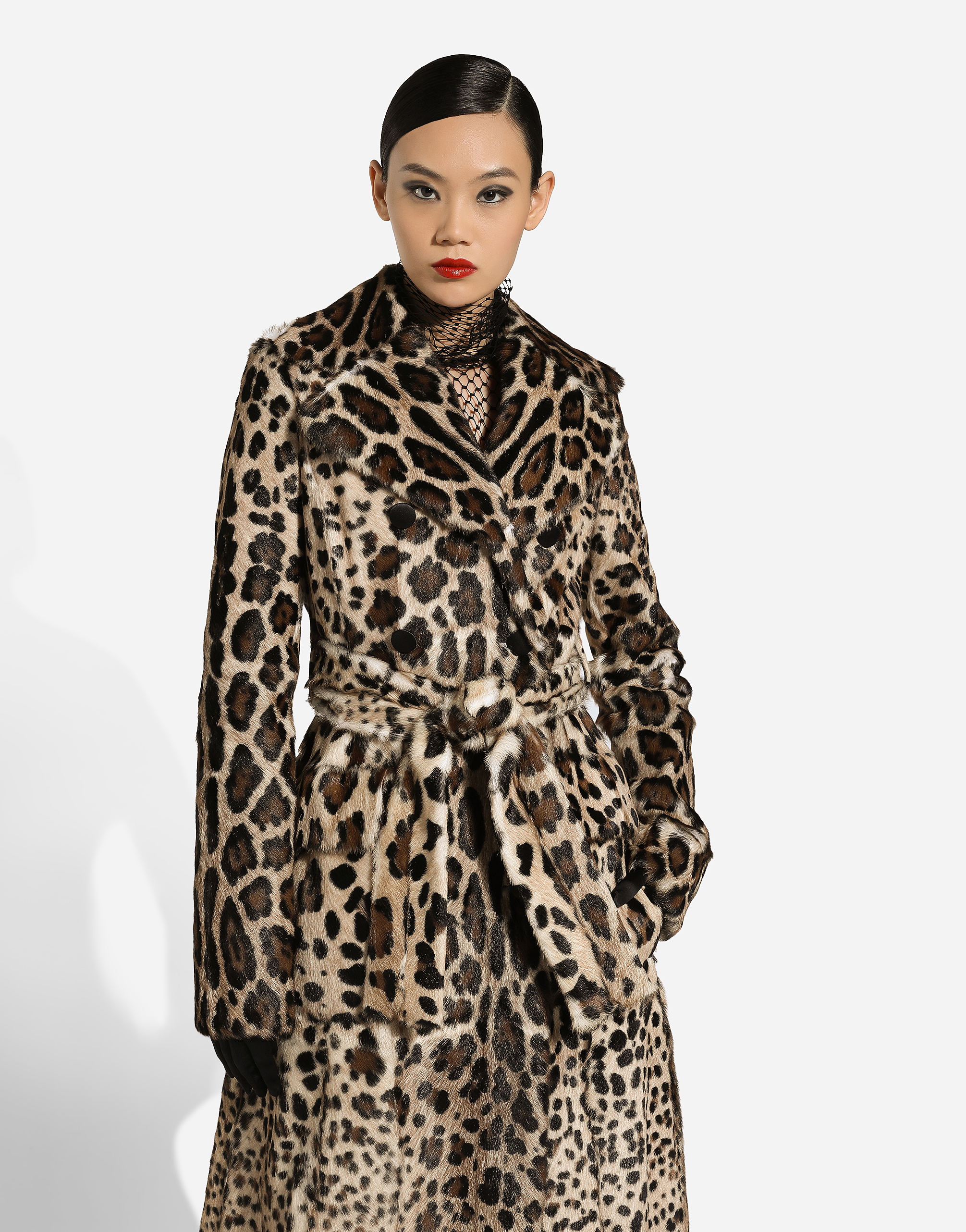 Shop Dolce & Gabbana Double-breasted Leopard-print Goatskin Coat With Belt In Multicolor