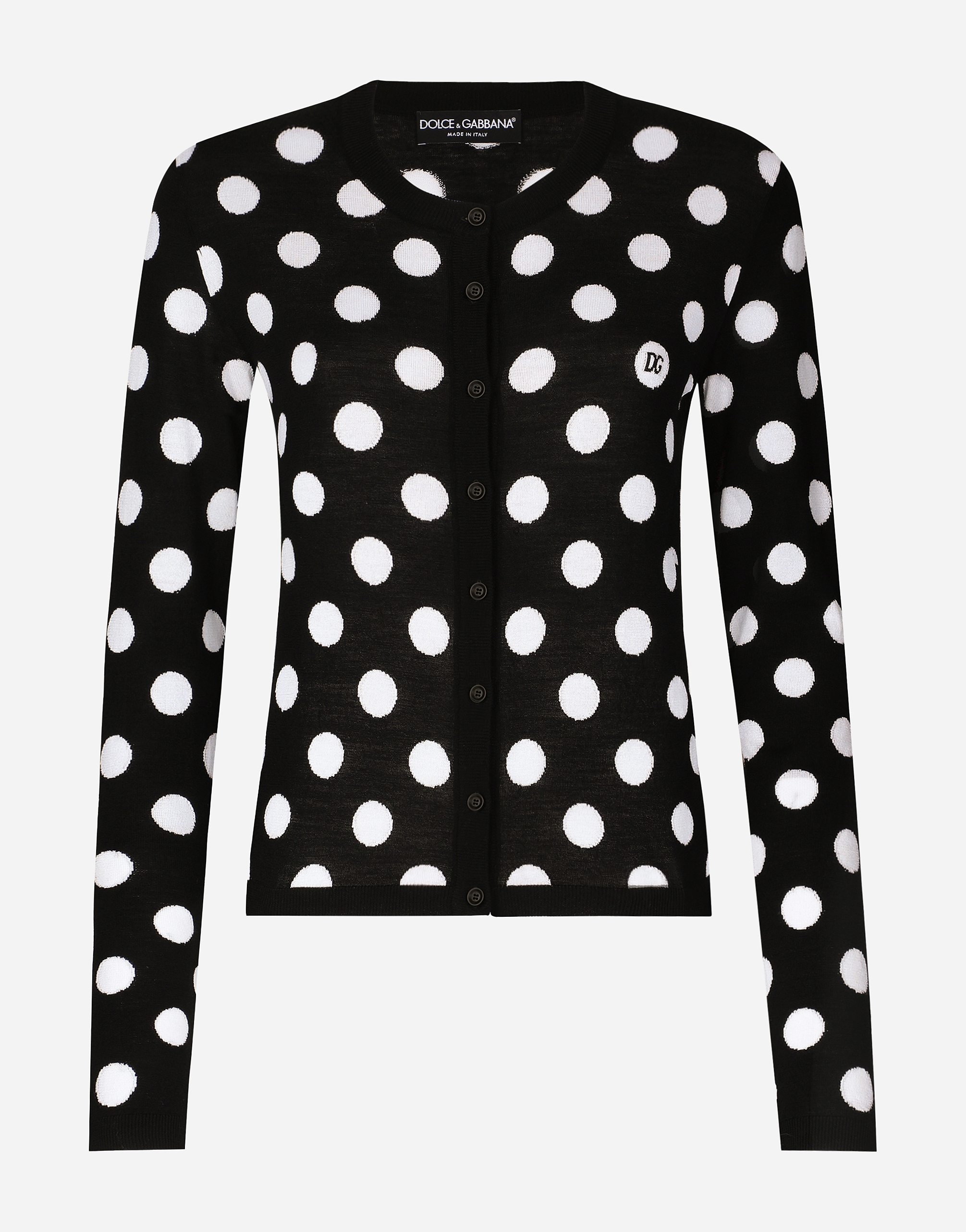 Shop Dolce & Gabbana Wool And Silk Cardigan With Polka-dot Inlay In プリ