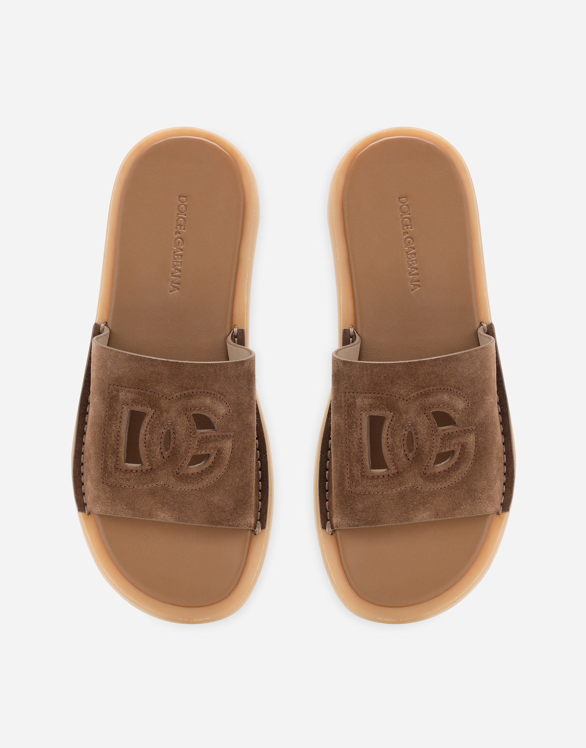 Shop Dolce & Gabbana Suede Sliders In Marrone