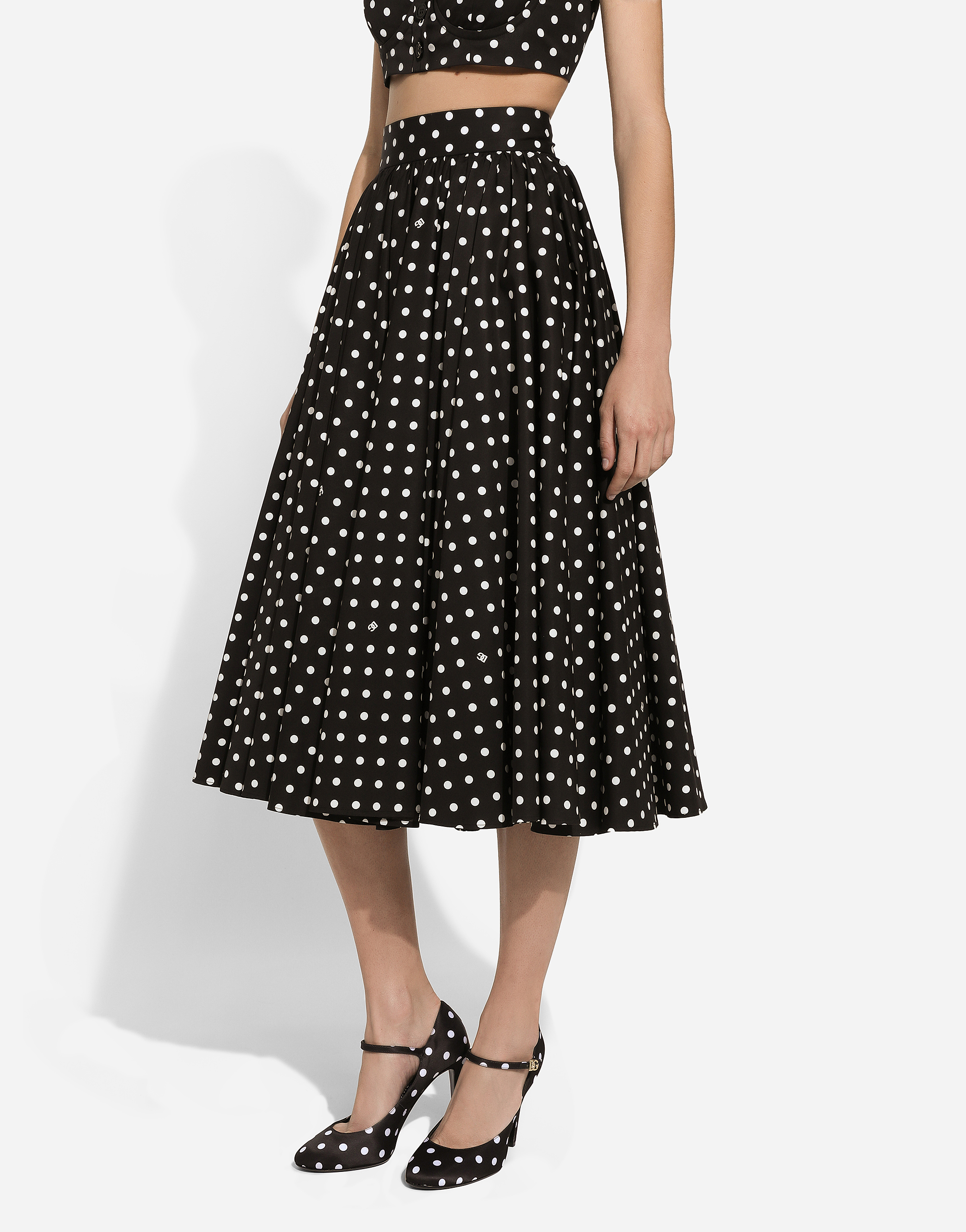 Shop Dolce & Gabbana Cotton Calf-length Circle Skirt With Polka-dot Print In プリ