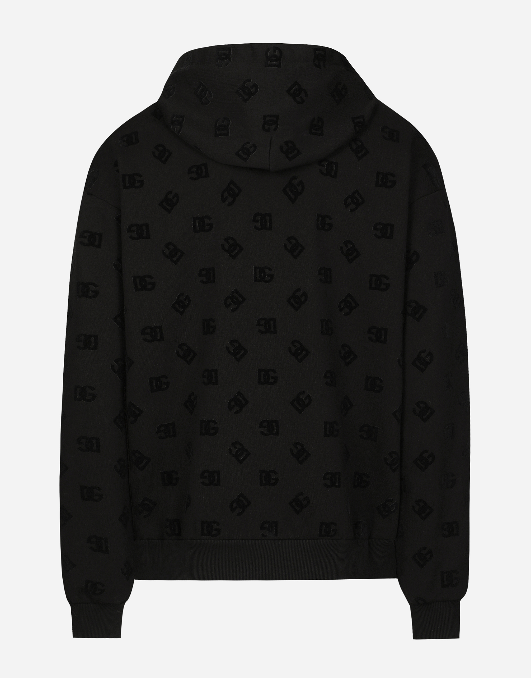 Shop Dolce & Gabbana Zip-up Hoodie With All-over Dg Print In ブラック