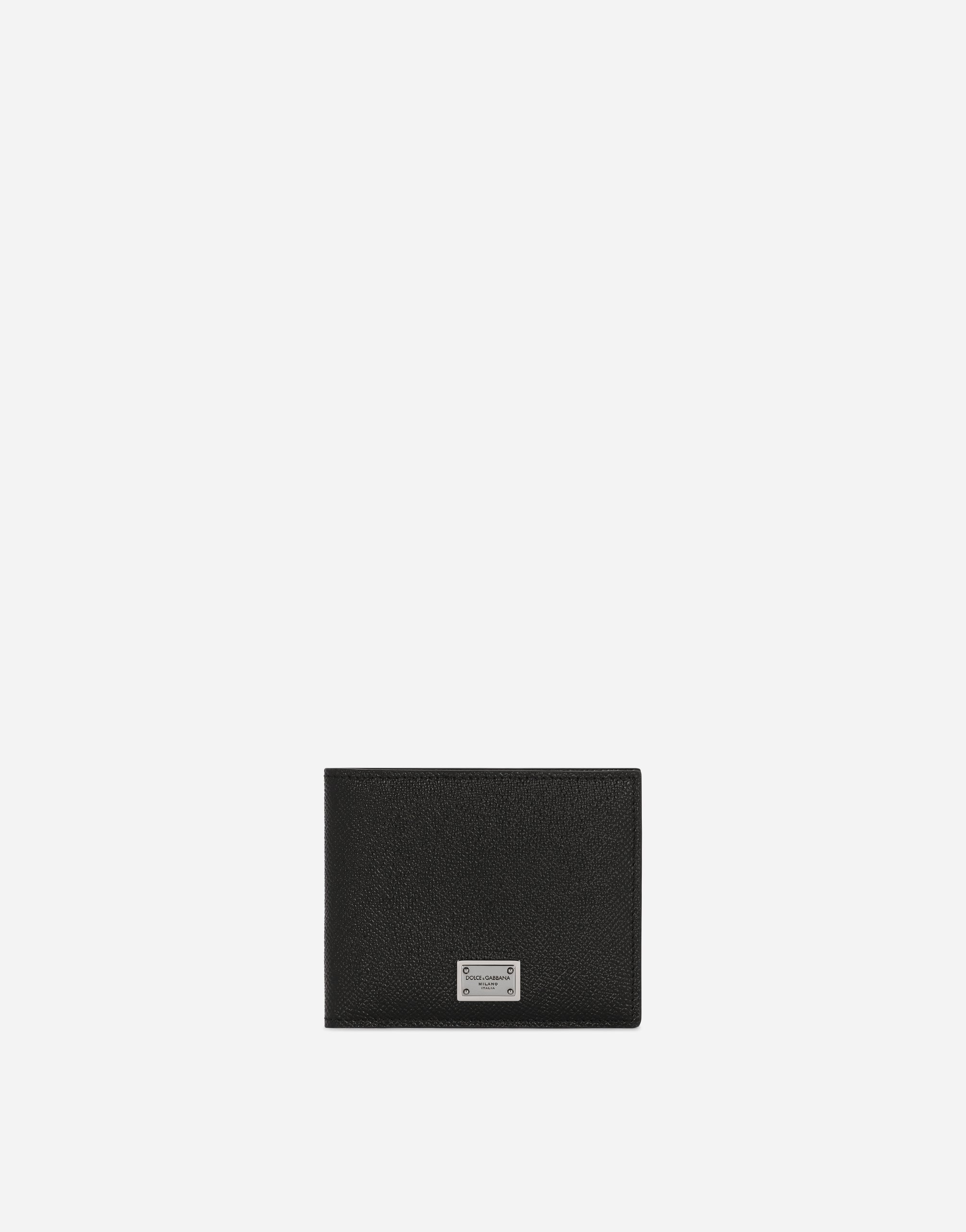 Dolce & Gabbana Calfskin Bifold Wallet With Logo Tag In Black